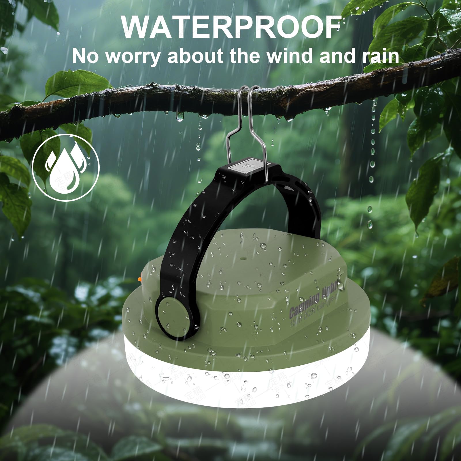 Outdoor Camping Lampe Wiederaufladbare Lampe Tragbare Beleuchtung Lampe Ausgestattet mit 6 Helligkeitseinstellungen, Zeltlampe mit Haken, Geeignet für Stromausfälle, Wandern und Notfälle (Armeegrün)