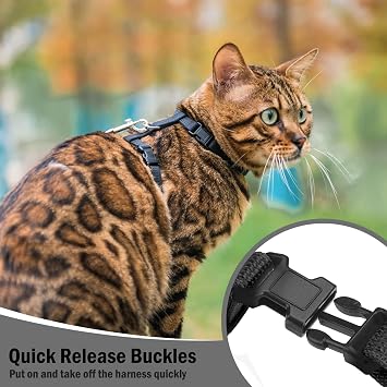 PUPTECK Adjustable Cat Harness and Lead Set Escape Proof Kitten Strap Collar for Walking Travel, Black, S