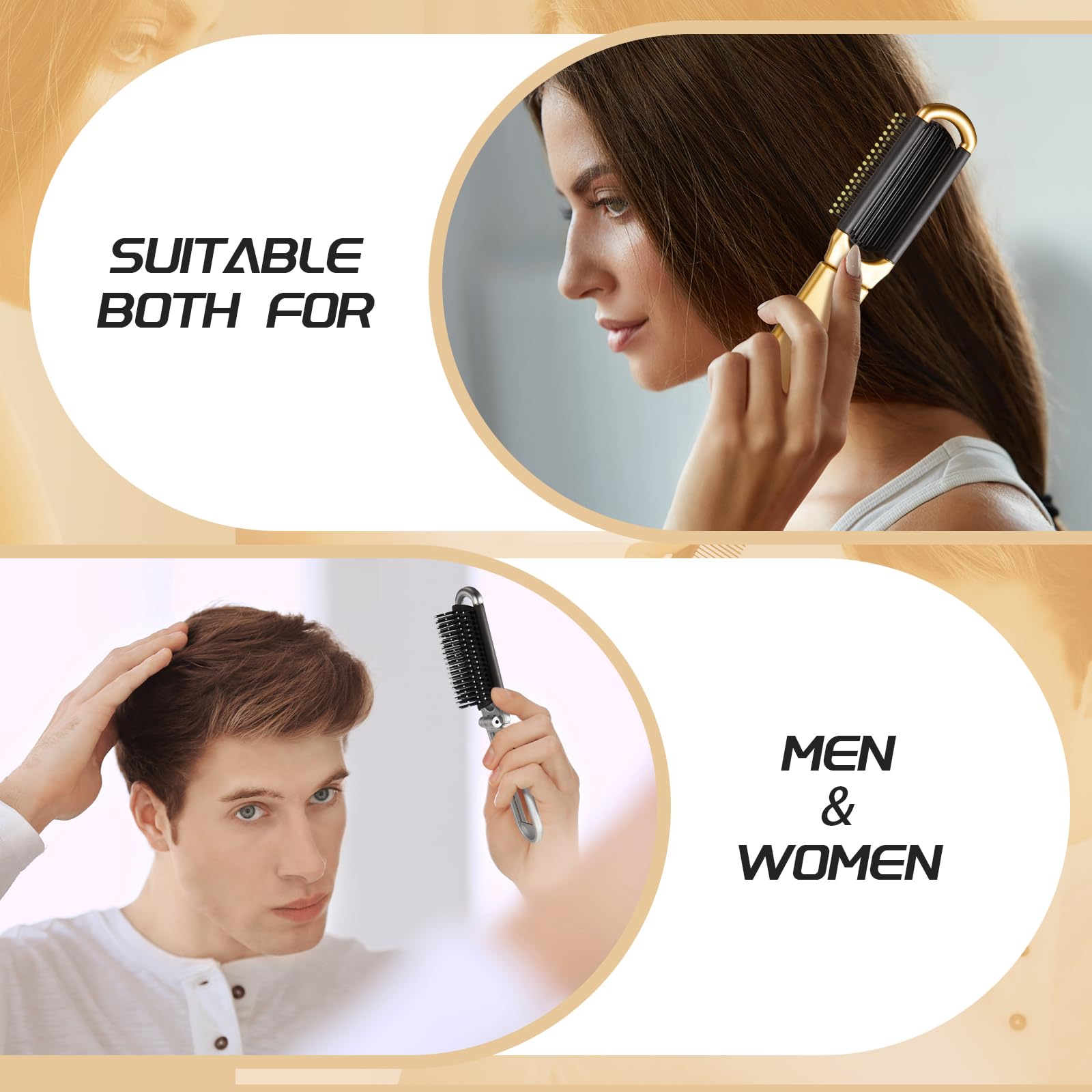 Uiifan 2-in-1 faltbares Reise-Haarbürsten-Set mit Spiegel, Mini-Tasche, kompakt, tragbar, für Damen und Herren, Salonbedarf, Hochzeitsfeier, Hotelzubehör (Gold, Silber), 50 Stück