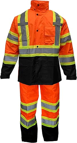 Miniatura 6 de New York Hi-Viz Workwear RW-CLA3-TLM55 Y OR77 Clase 3 Traje de lluvia, chaqueta, pantalones de alta visibilidad reflectante fondo negro