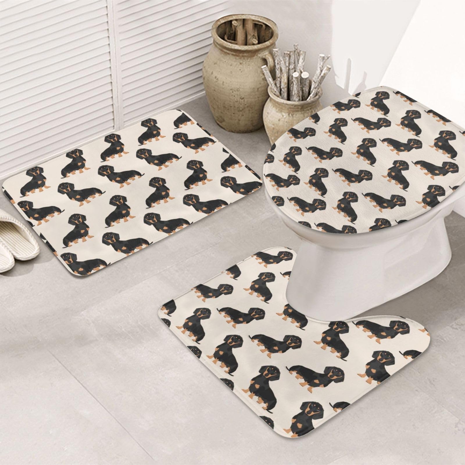 Tapis de bain absorbant teckel pour une salle de bain familiale propre, sèche et sécurisée
