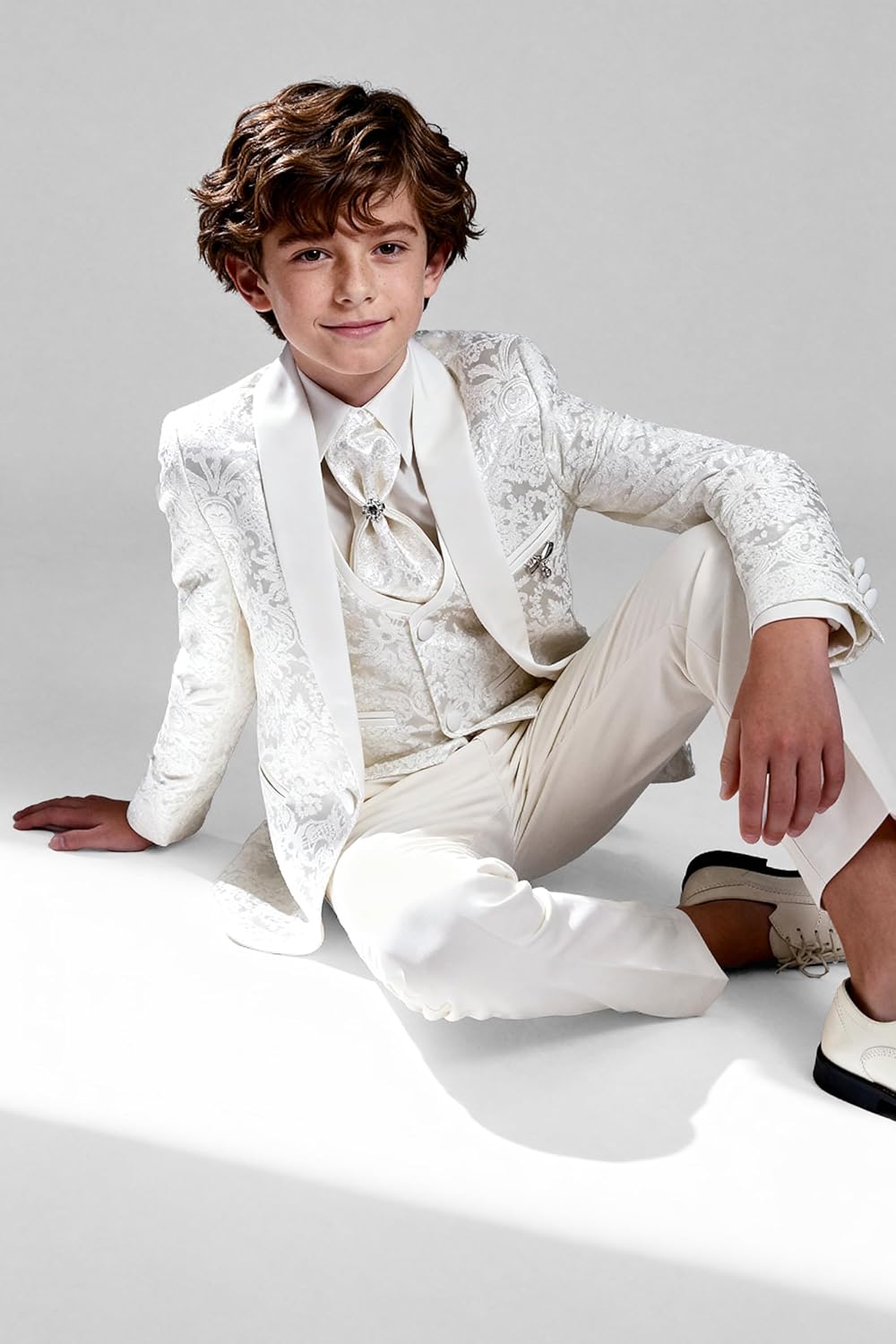 SIRRI Boys Patterned Communion Tuxedo Suit 5 PC Set Wedding Dinner Prom Age 1-16