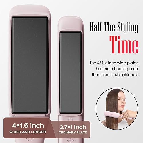 Miniatura 2 de Plancha ancha LENA H2S profesional con placas de titanio más anchas, 12 temperaturas ajustables, pantalla LED, calentamiento rápido, doble voltaje y