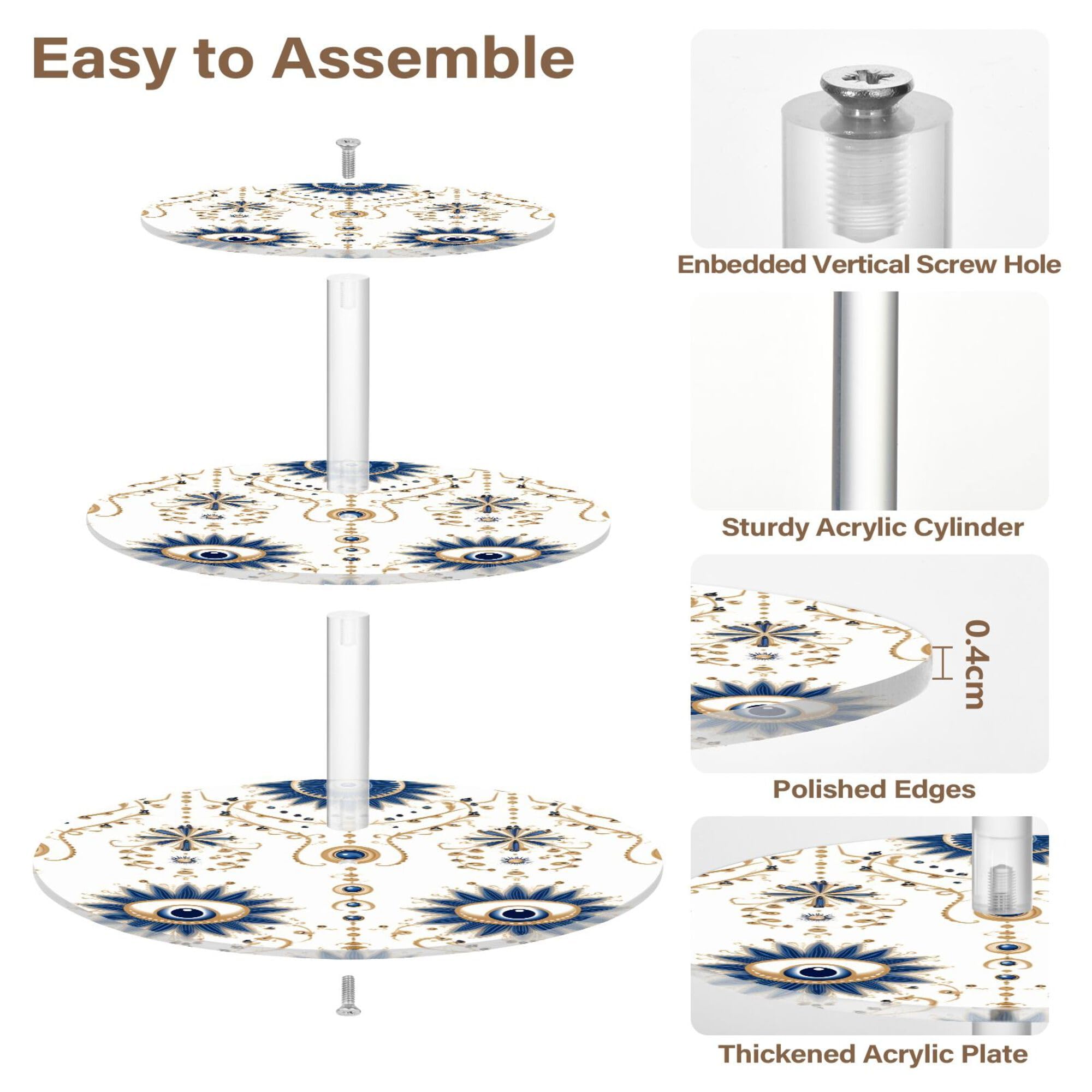 PYBUG Magical Eye 3 Tier Acrylic Cupcake Stands Tower,Dessert Table Display Set for Tea Party,Wedding,Birthday, Baby Shower
