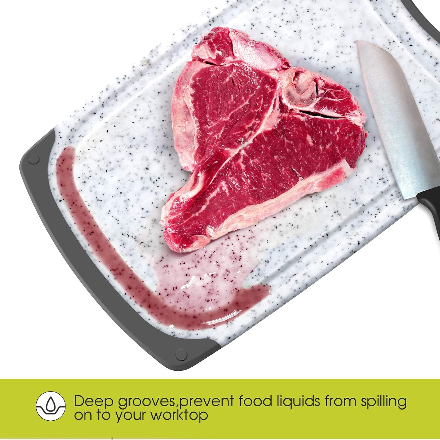MASTERTOP 3 Piece Cutting Boards - Cutting Boards for Kitchen Dishwasher Safe Non-slip, Juice Grooves, BPA Free Plastic Cutting Board, Marble Pattern Premium Chopping Boards