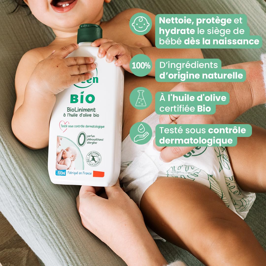 Love & Green BioLiniment certifié Bio Sans parfum - 500ml - Fabriqué en France