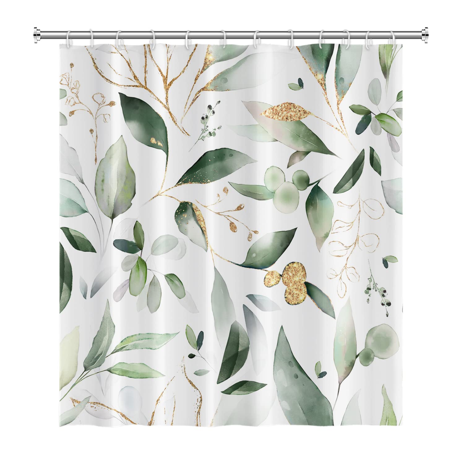 Cortinas de Ducha abstractas de Hojas de eucalipto, Verde Salvia, Hojas Doradas, Naturaleza para baño, Estilo Granja, decoración del hogar, Cortina de Ducha de Tela de poliéster Impermeable con