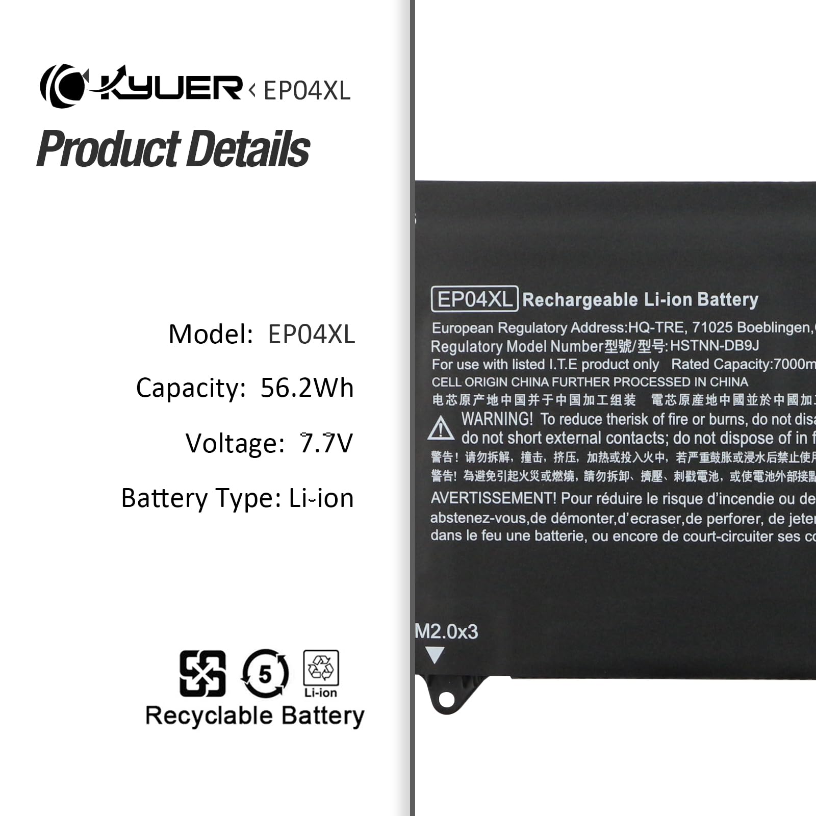 EP04XL Laptop Batteria per HP Elite Dragonfly G1 G2 2019 2020 EliteBook | Dragonfly Max 2021 2-in-1 Convertible 13.3" Notebook PC EP04056XL HSTNN-DB9J HSTNN-IB8Y L52448-1C1 L52448-241 L52581-005