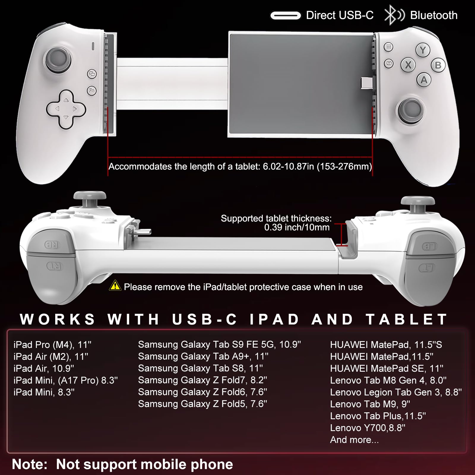 Megadream USB C Game Controller für iPad/Tablet (6.7-11in kompatibel), Plug and Play Gamepad Joystick, Remote Play Controller für PS5/Xbox/PC, Cloud Gaming, Hall Joystick/Trigger, Passthrough Charging