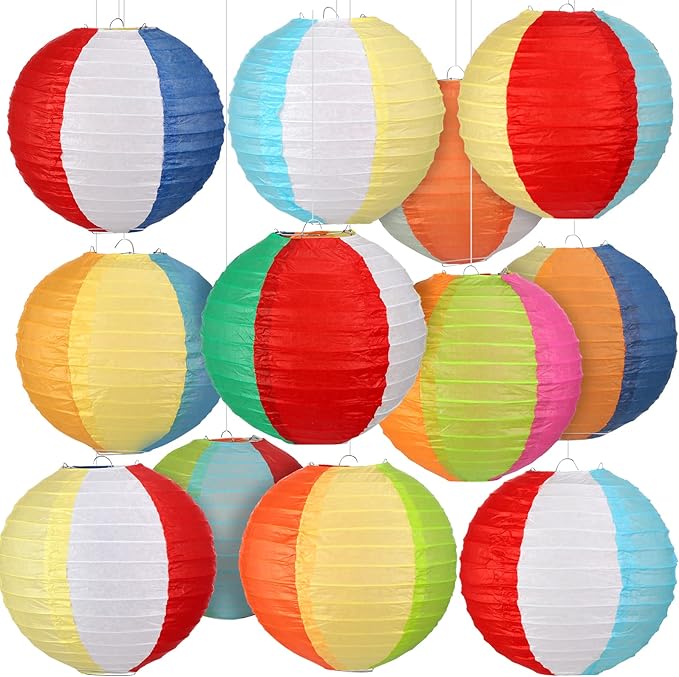 12 Pcs Beach Ball Hanging Paper Lanterns Summer Pool Party