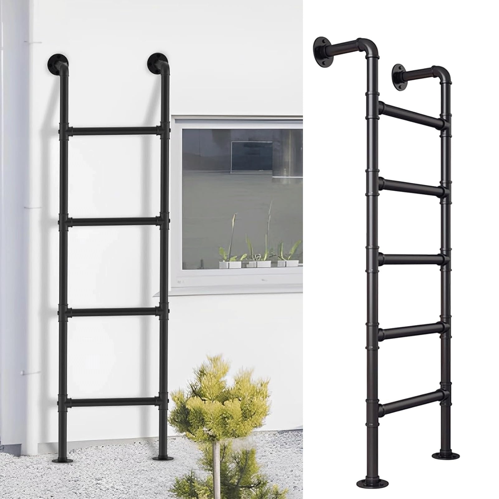 Wall/Floor Mounted Attic Loft Ladder, Window Well Egress Ladder, Universal Climbing Ladders Indoor Outdoor Use for Dorm/RV Deck/Library/Warehouse, Loads 330lbs(1.43m/4.7ft/56in)