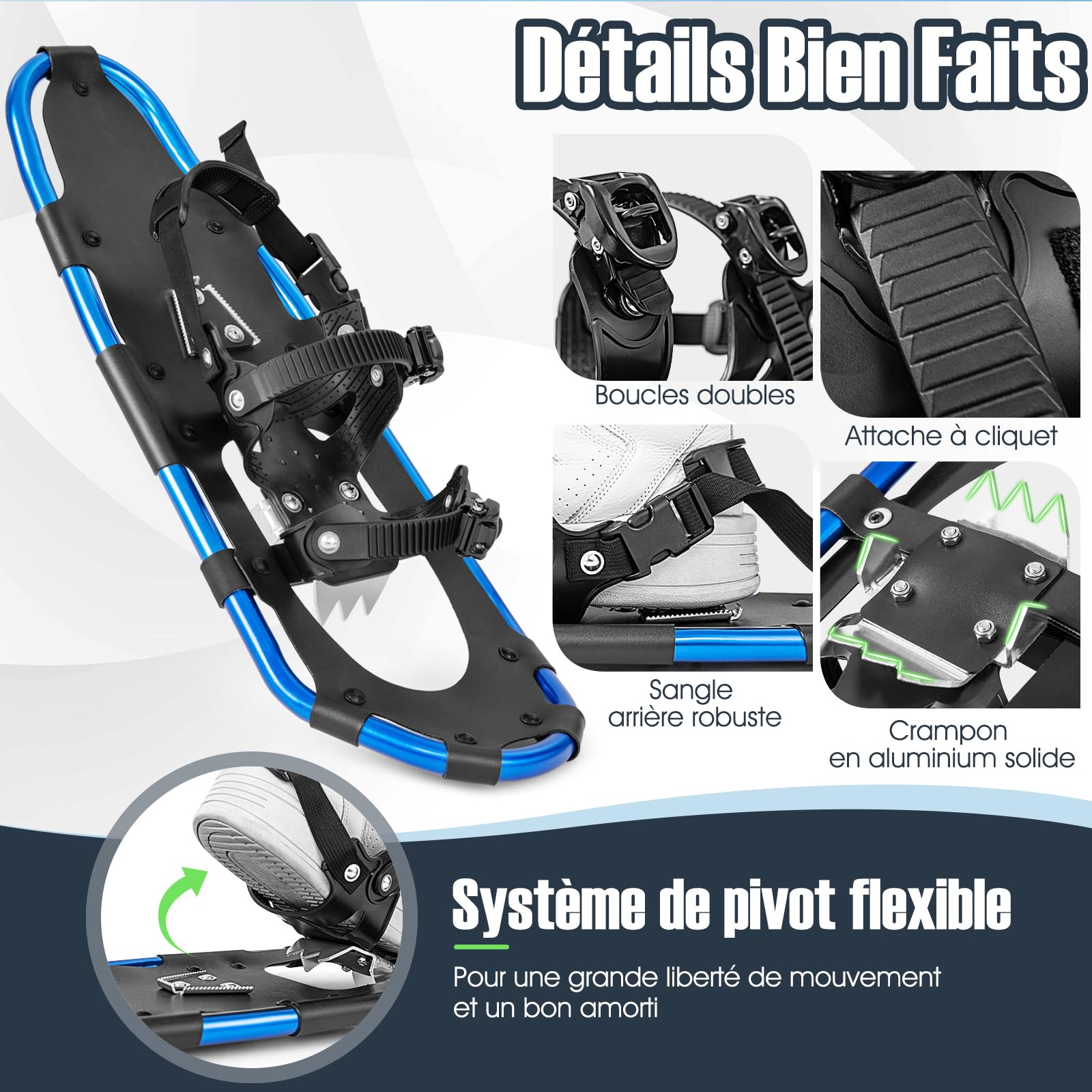 COSTWAY Set de Raquettes à Neige 4 en 1 Aluminium pour Adultes Jeunes, Chaussures Neige Randonnée avec Bâtons Réglable Sac Transport Pointure 35-45, Charge 30-130kg