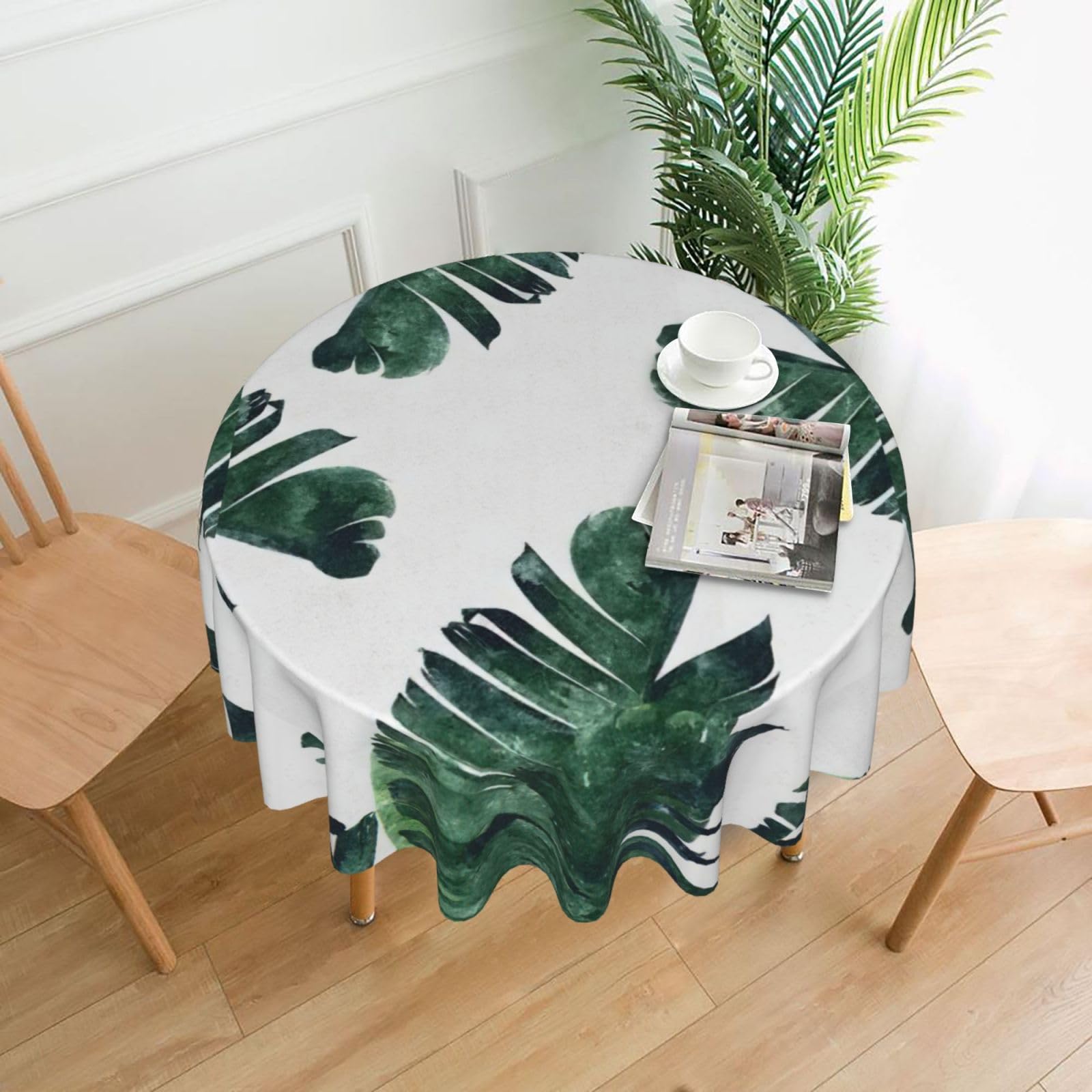 OXbnmm Palm Leaves Print Soft Round Tablecloth 60in Polyester Washable Cover Cozy Gift for Mom Housewarming