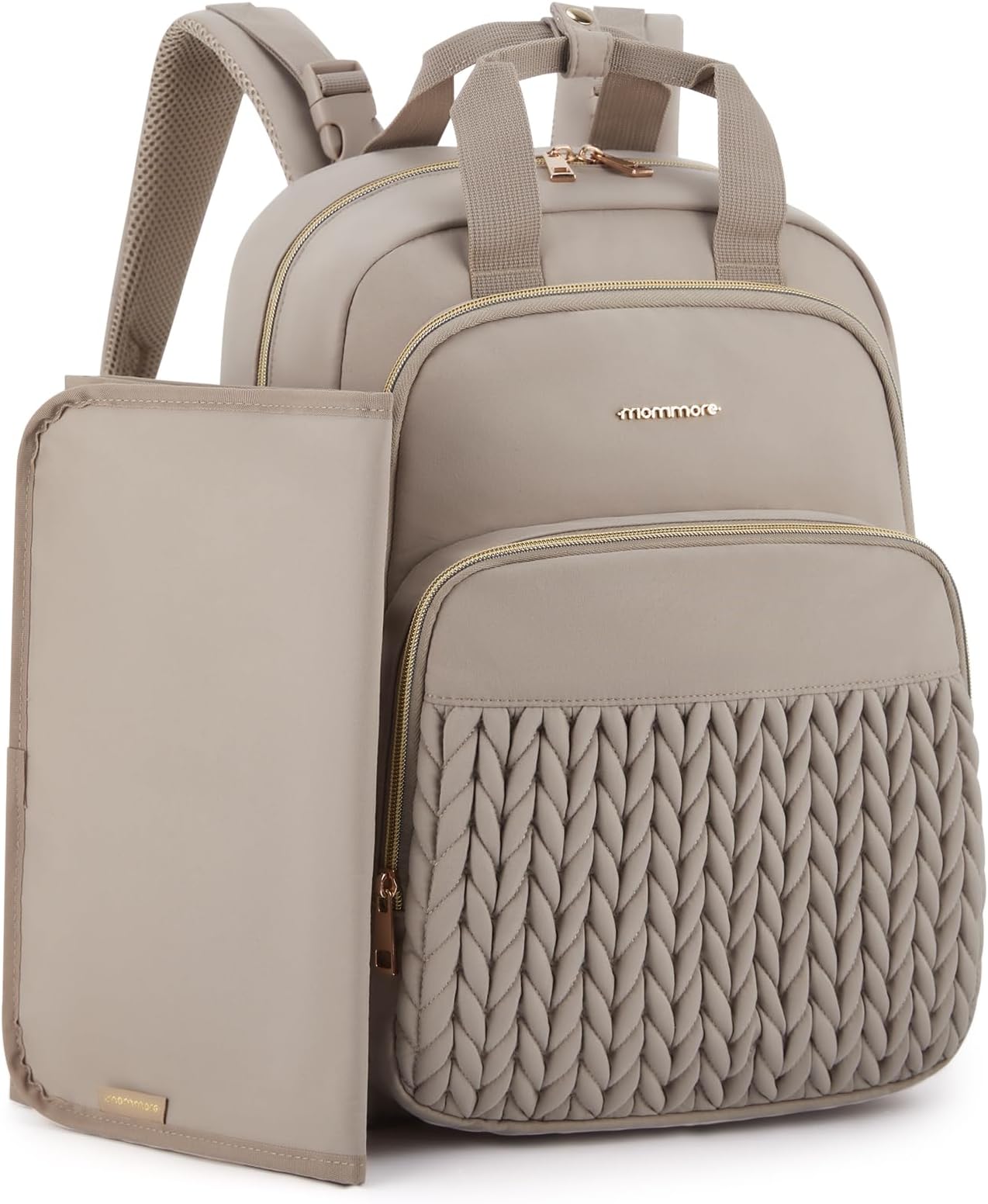 Diaper Bag Backpack, Stylish Travel Baby Bag with Insulated Pockets, Changing Pad and Stroller Straps for Toddler (L-Brown Taupe, Large-27L)