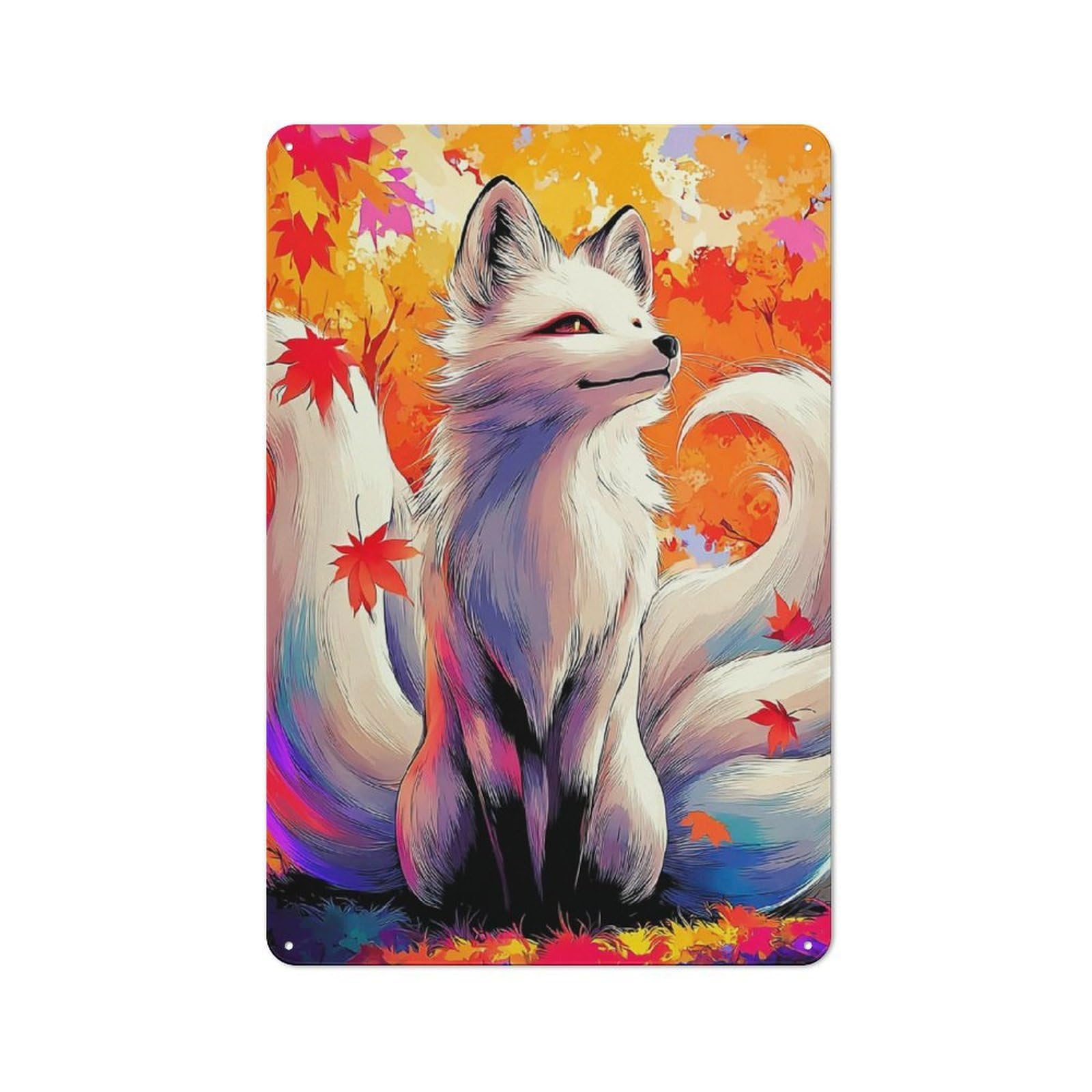 Autumn Fox Fantasy Artwork Classic Metal Wall Decor 30x20cm, Decorative Tin Plaque for Cafe, Pub, Workshop Or Home Bar