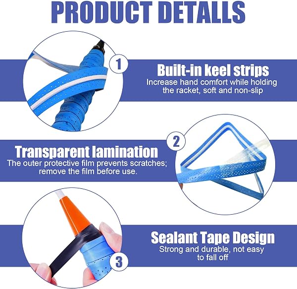 Agarre de Raqueta de Bádminton - 4 Pcs Antideslizante Raqueta de Tenis Cinta - 110 × 25 mm, Transpirables y Antideslizantes para Raquetas de Bádminton y Tenis (Blanco, Azul, Verde Fluorescente, Negro) - 3