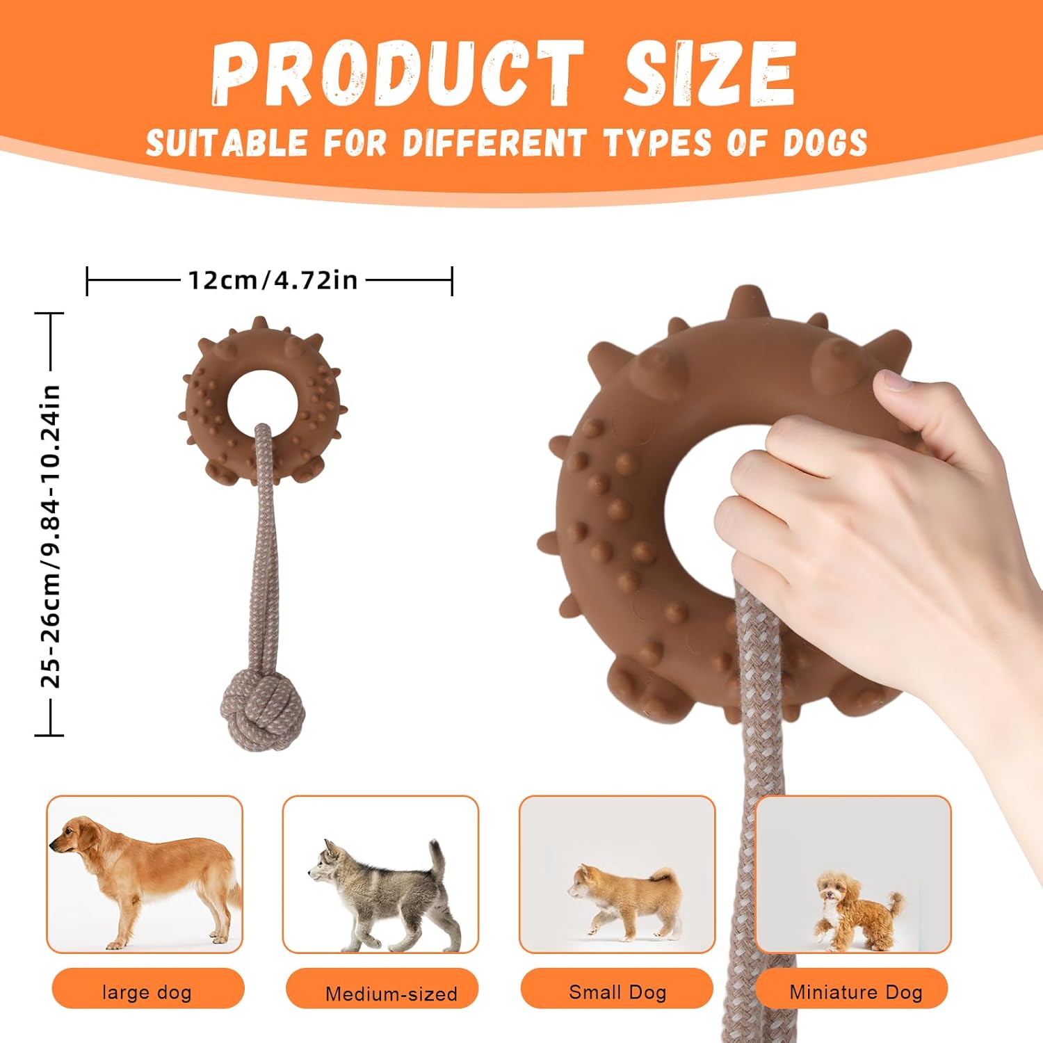 Dog Rope Toy for Medium and Small Dogs Interactive Puppy Toys Tug of War Rope Tether Tug Outdoor Dog Toy 1 Knot Puppy Teething Chew Cotton with PVC Doughnut (Coffe) - Image 2