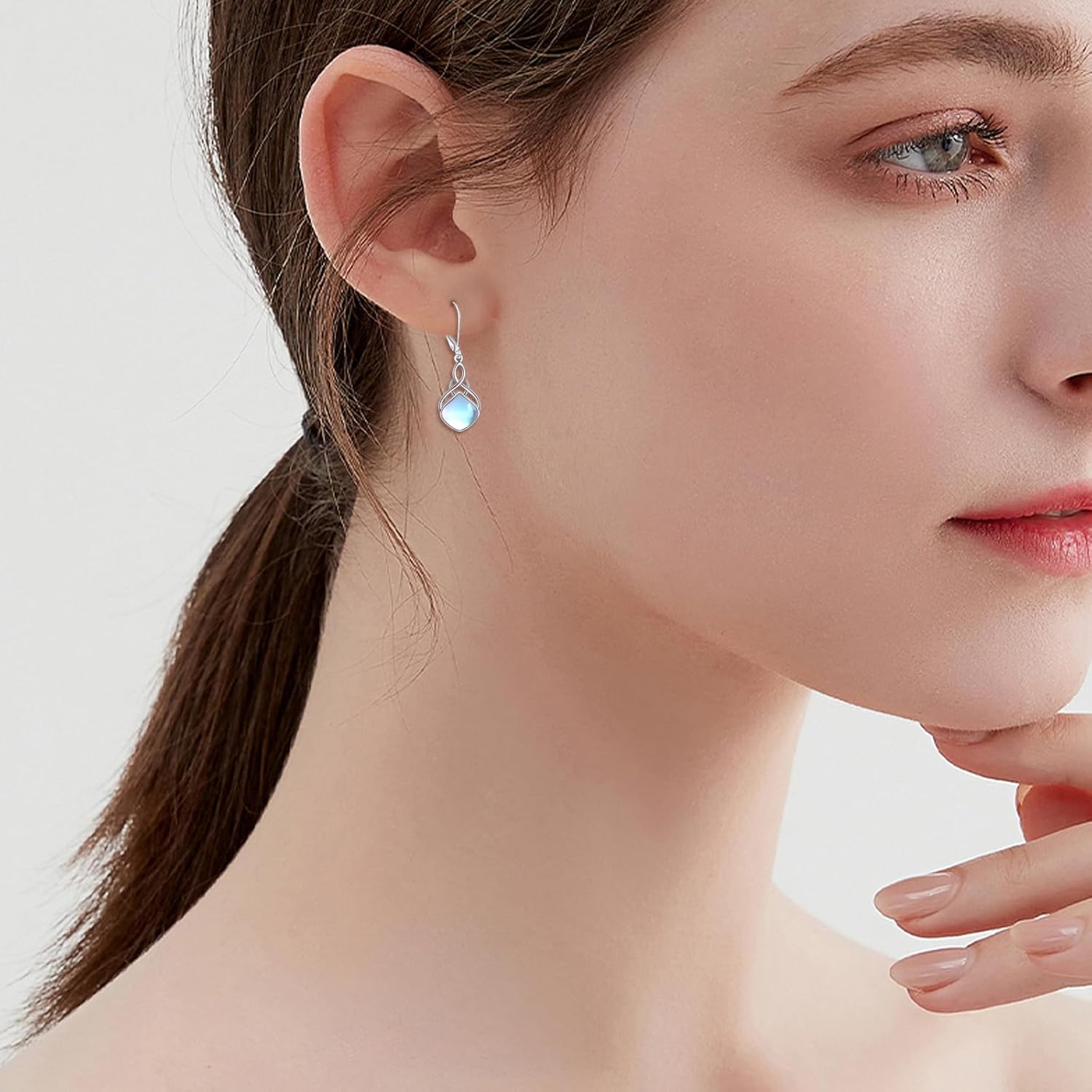 Irish Earrings for Women Sterling Silver Celtic Knot/Wings Leverback Earrings Nature Stone Long Celtic Teardrop Dangles Drop Earrings Jewelry Gifts for Women - Image 2