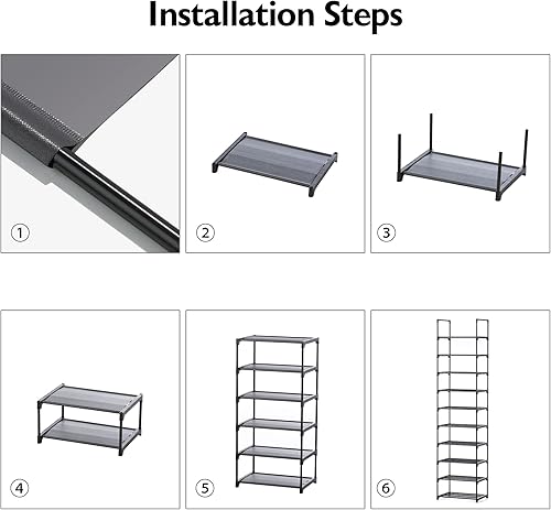 Miniatura 7 de HODYANN Zapatero de 10 niveles, 20 pares de organizadores estrechos para zapatos, estante de zapatos de tela no tejida que ahorra espacio, estante
