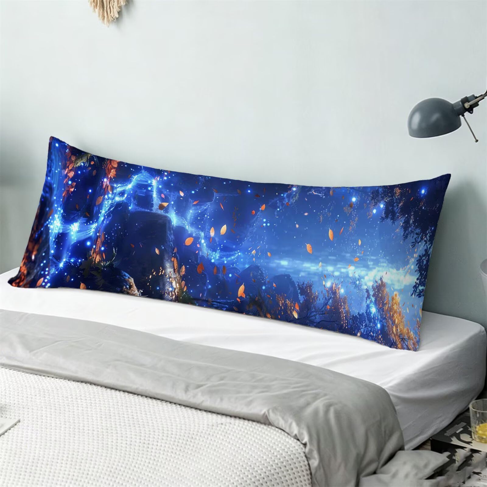 Funda de Almohada 60 x 180 cm Azul Protector Almohada 180 cm con Cremallera Invisible, Lino Durable y Transpirable Pillow Case Largas Hojas Impresión a Doble Cara para Cama, Sofá y Dormitorio dg-622