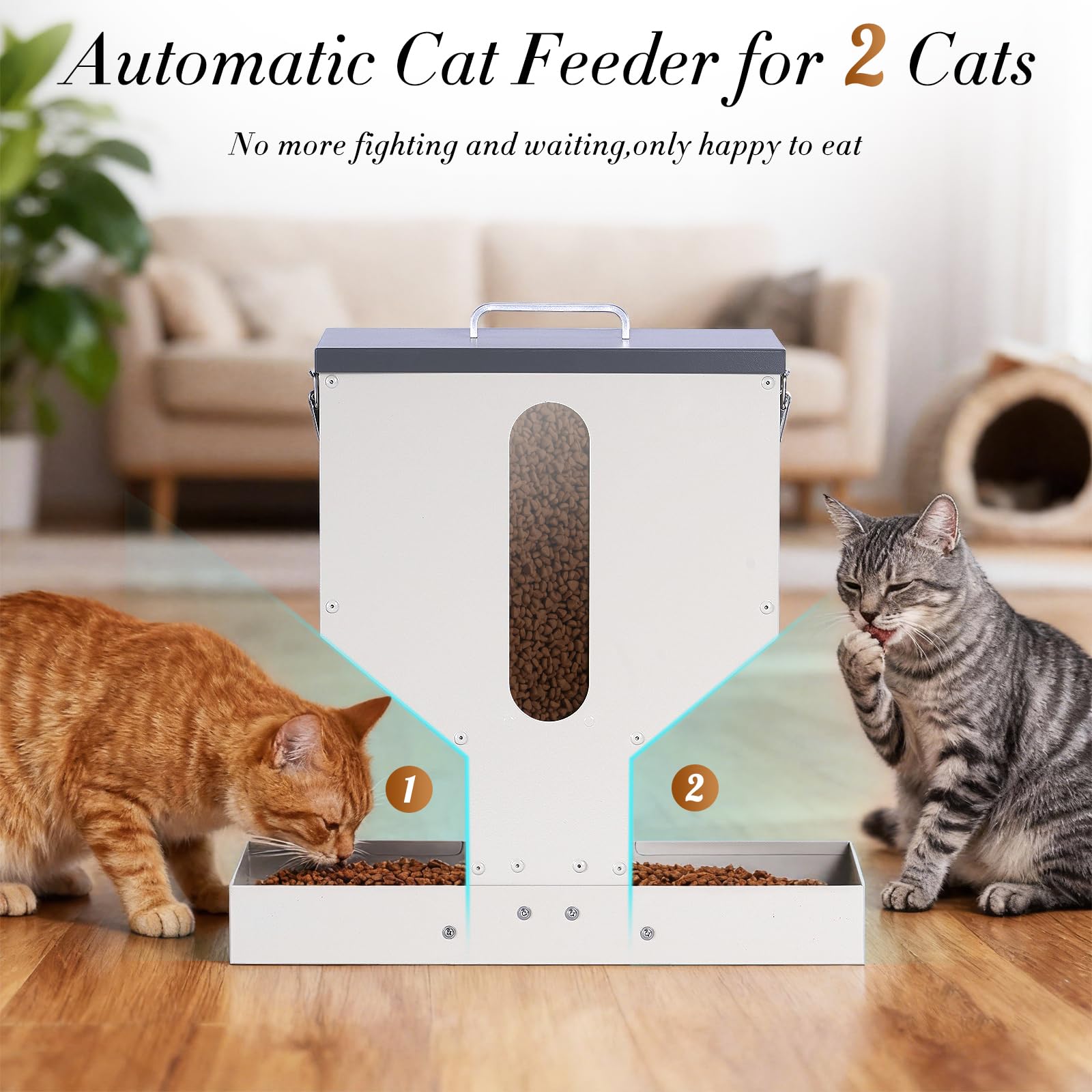 Automatic Cat Feeder 2 Cats Gravity Dual Cat Feeder Auto Dry Food Dispenser with Strong Anti-Jam Galvanized Steel Pet Food Station Indoor & Outdoor - image 7