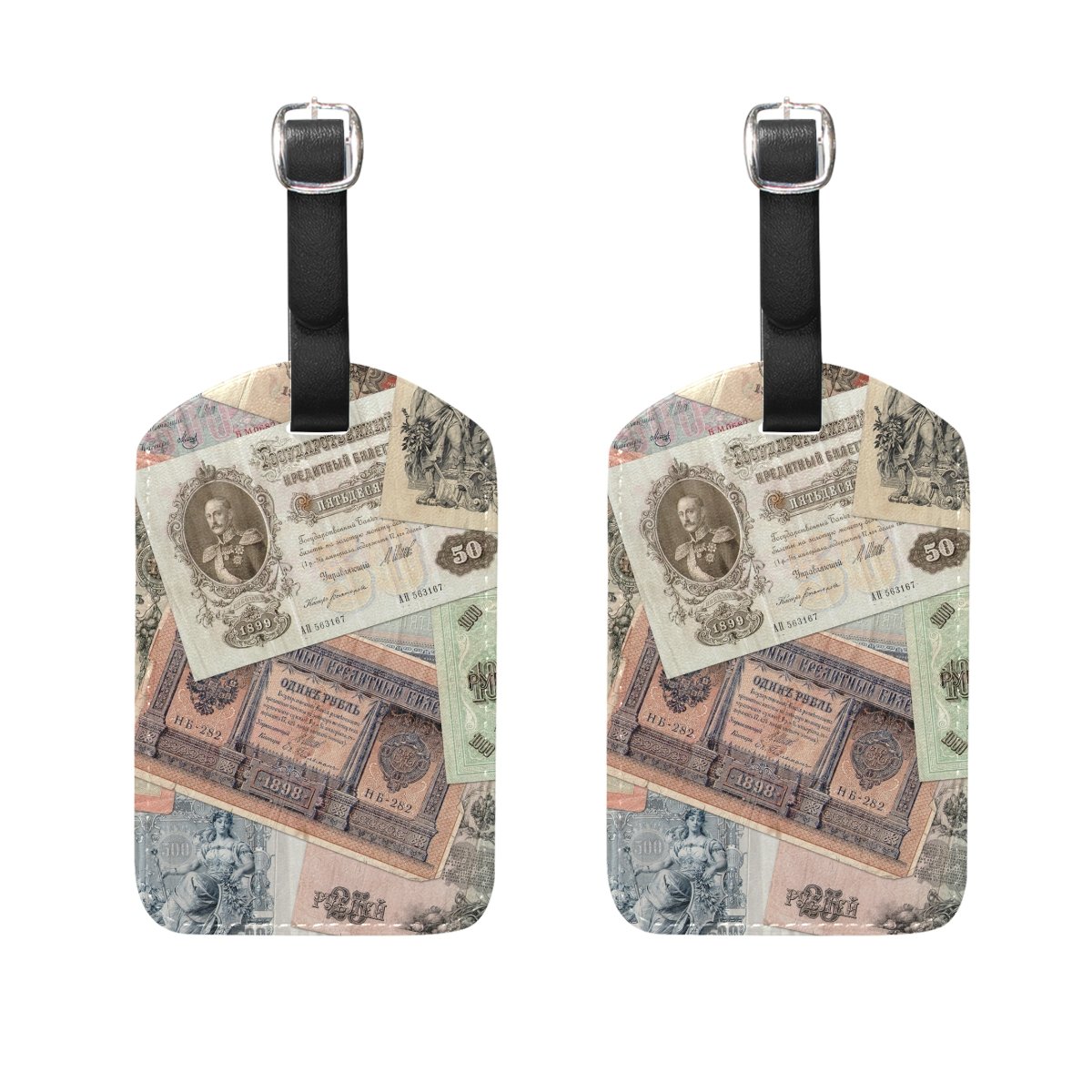 Luggage Tag for Baggage Suitcase 2 PCS Old Money of Imperial Russia Leather Travel Bag Address Labels