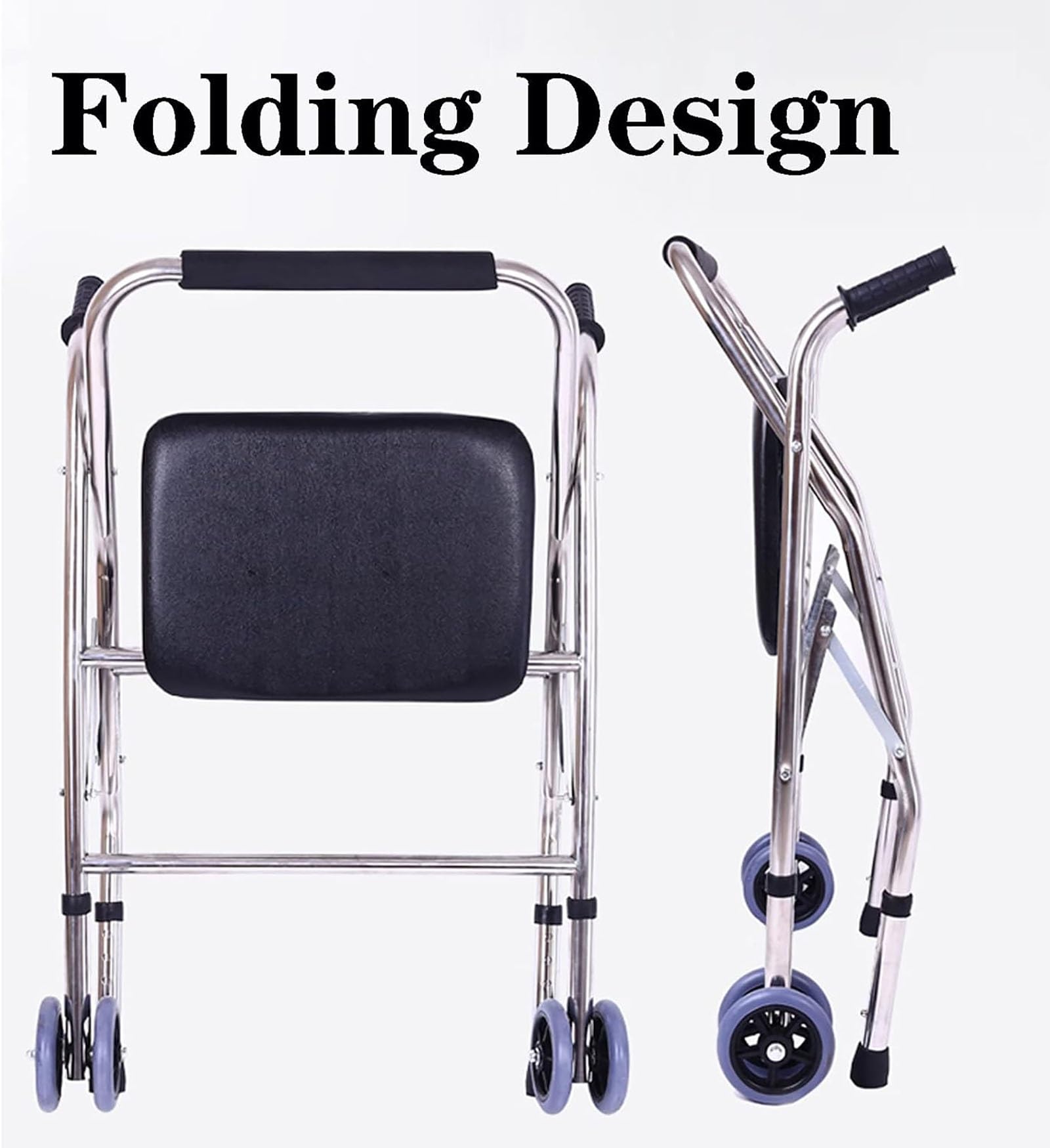 Andador para ancianos, Rollator ligero plegable de cuatro ruedas, Andador de movilidad ajustable en altura con asiento acolchado, Ayuda de movilidad portátil para personas mayores discapacitadas