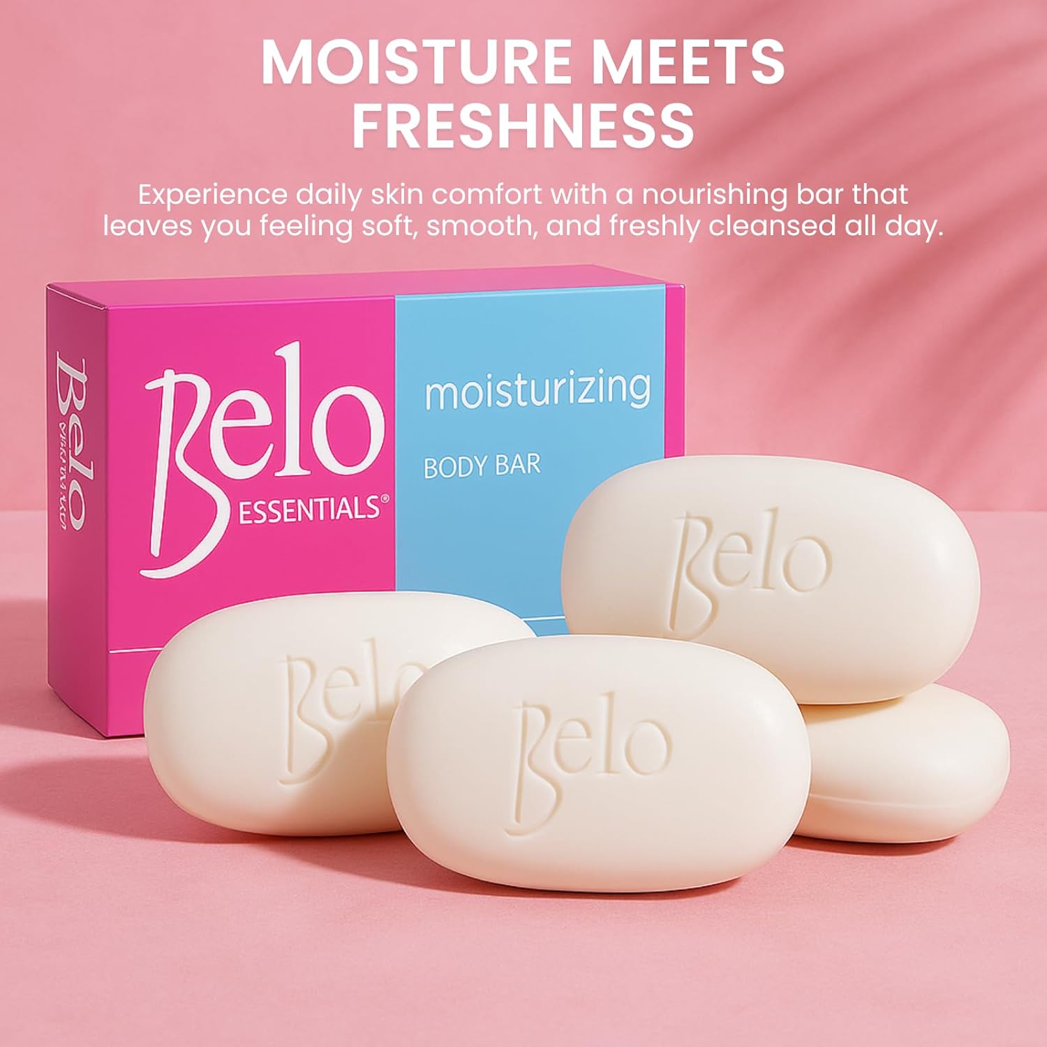 Belo Essentials Moisturizing Body Bar Gentle Cleansing Hydrating Bath Skincare Solution Smooth Texture Enhancer - 135g x 4 Bars