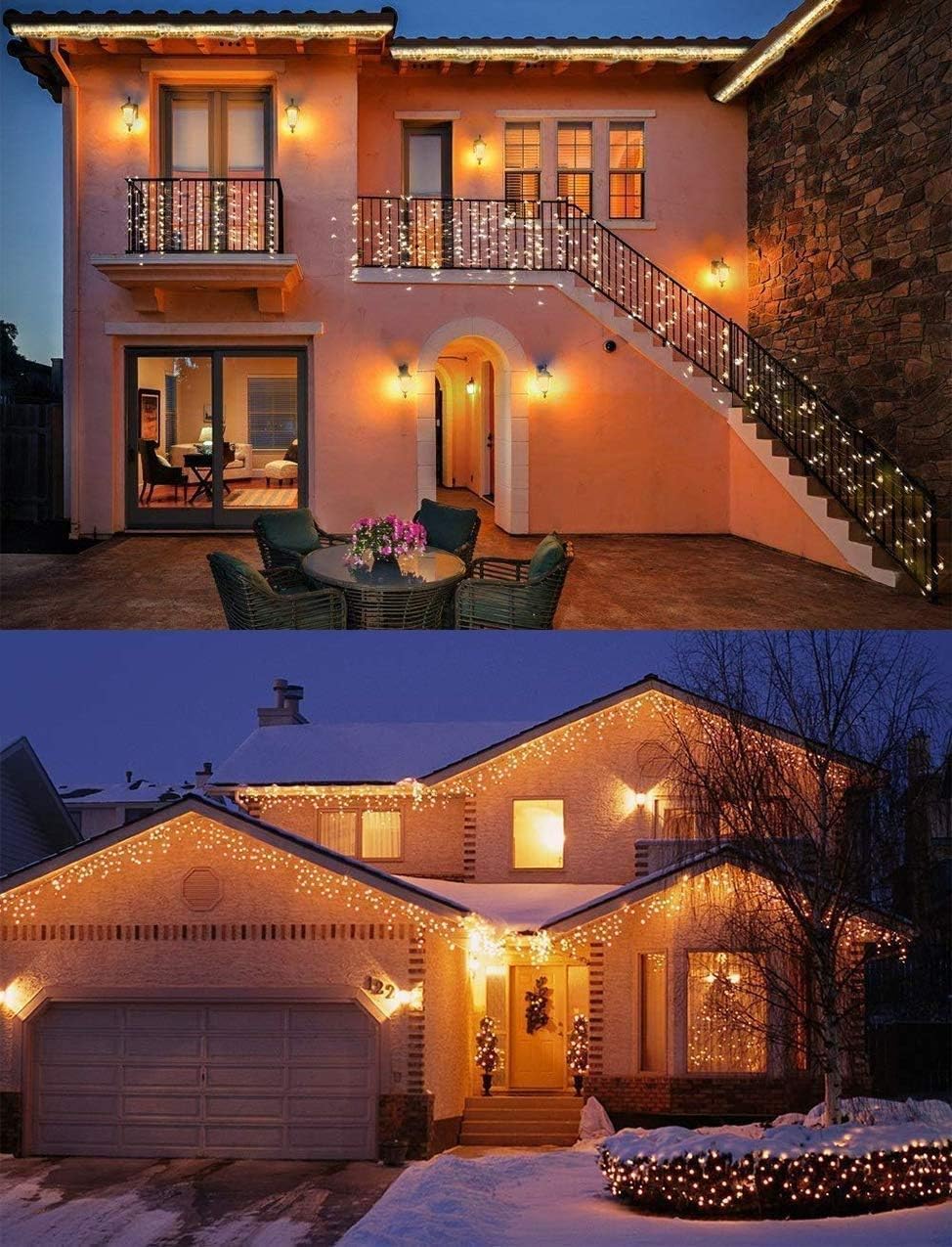 Quntis Erweiterbar 144 LED 4m×0,6m Lichtervorhang Eisregen Außen, IP44 Lichterkettenvorhang Warmweiß, Weihnachtsdeko Innen Fenster, Eiszapfen Regenlichterkette, Weihnachtsbeleuchtung Balkon Terrase