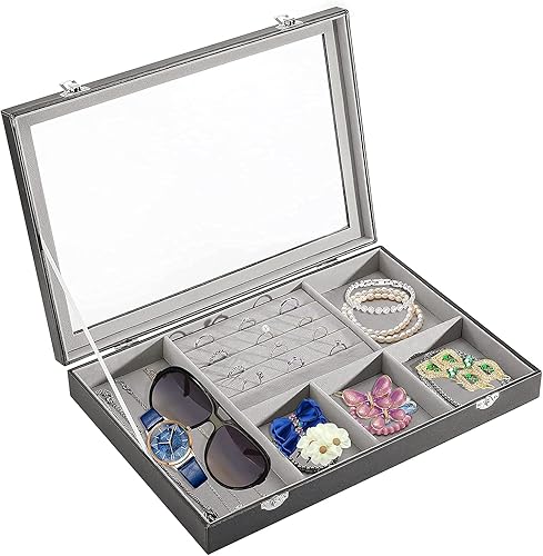 Vista 6 de ProCase - Juego de 3 bandejas de joyería apilables para cajones con organizador de joyas ProCase con bandeja organizadora de joyas con tapa