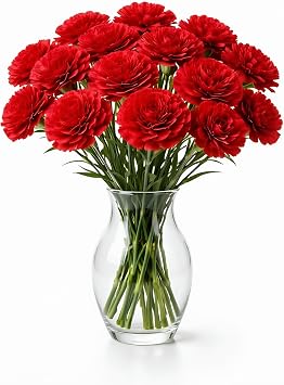 15-Piece 11.4inch Fake Red Carnations with Stems, Carnation Flowers Artificial, for Wedding Bouquet Arrangements and Home Table Centerpieces, Silk Carnation Floral Decor,Gift for Mothers Day