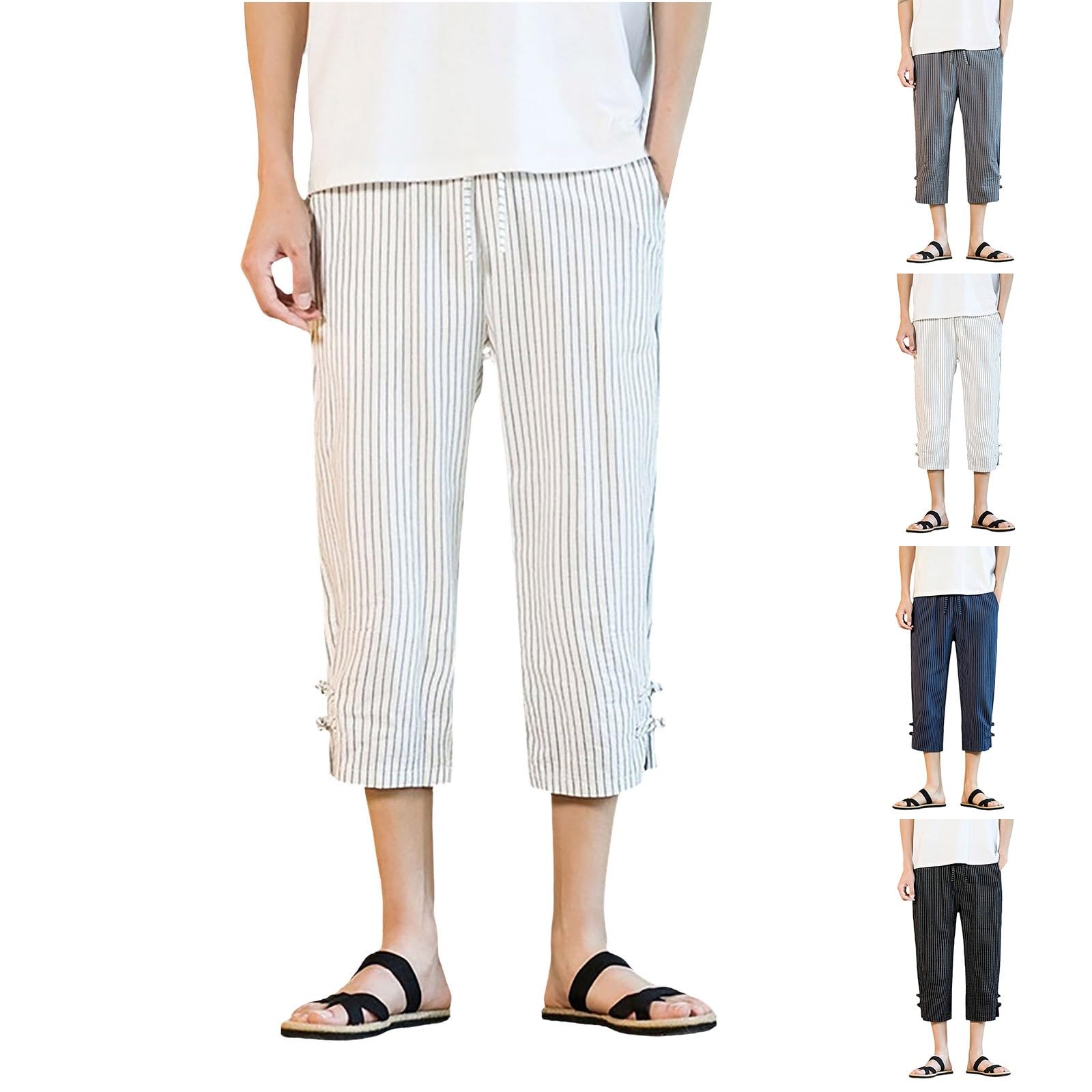 Pantaloni da uomo in lino, leggeri, a tre quarti, dritti | Gamba