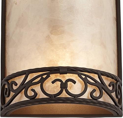 Miniatura 8 de John Timberland Lámpara de pared rústica de mica natural, pergamino de hierro de metal marrón nogal, 12 12 pulgadas, decoración curvada para