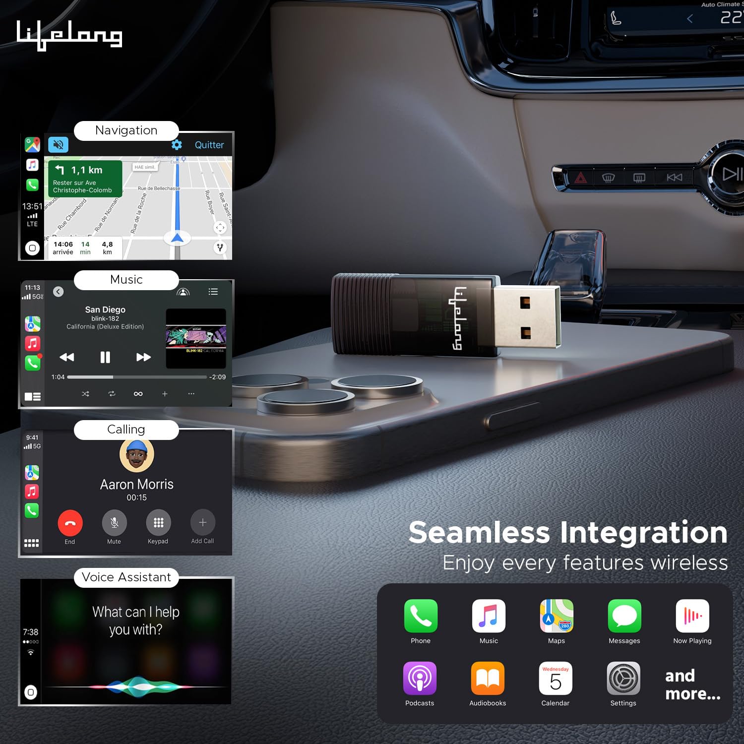Lifelong Wireless CarPlay Adapter | Compatible with iPhone/iOS | Dongle Connector for Car | Converts Wired to Wireless | USB C & A | No App Needed | Stick Cast - Supports Bluetooth & Wi-Fi (LLECA10) 1