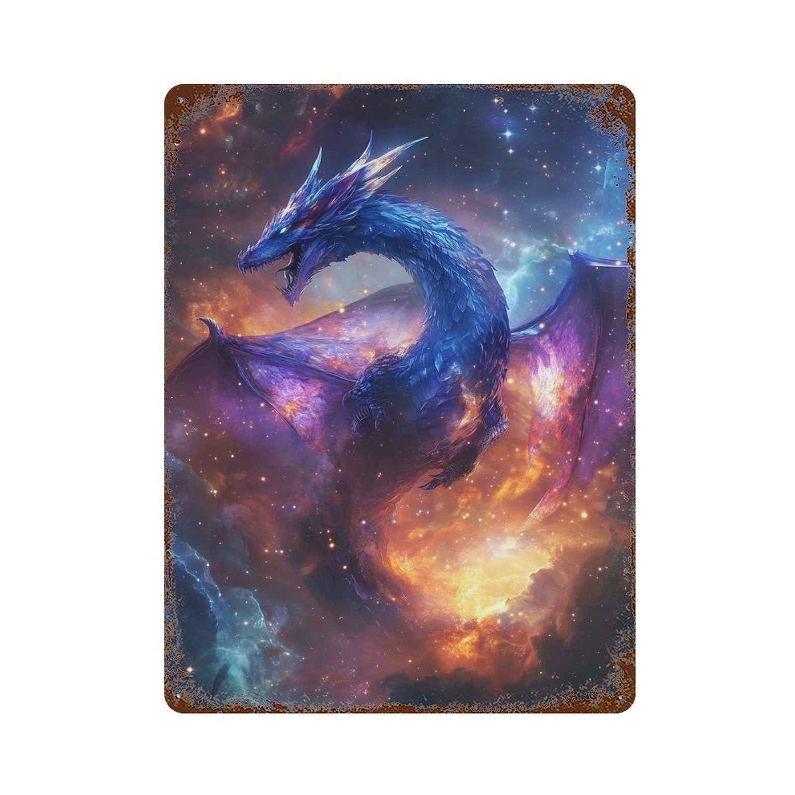 Rust Effect Cosmic Dragon Decorative Tin Sign 15.7"x11.8", Rustic Home Decor for Cafe, Home Bar And Lounge Decor