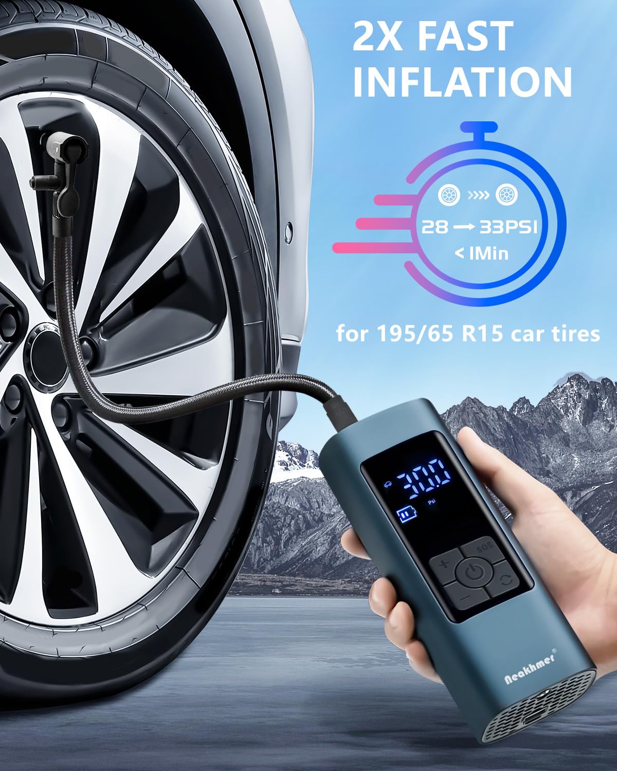 Gonfleur Pneus Voiture Compresseur Air: Compresseur À Air Portatif 150PSI | 6000mAh Mini Pompe À Vélo Électrique 12V pour Voiture Vélo Et Moto