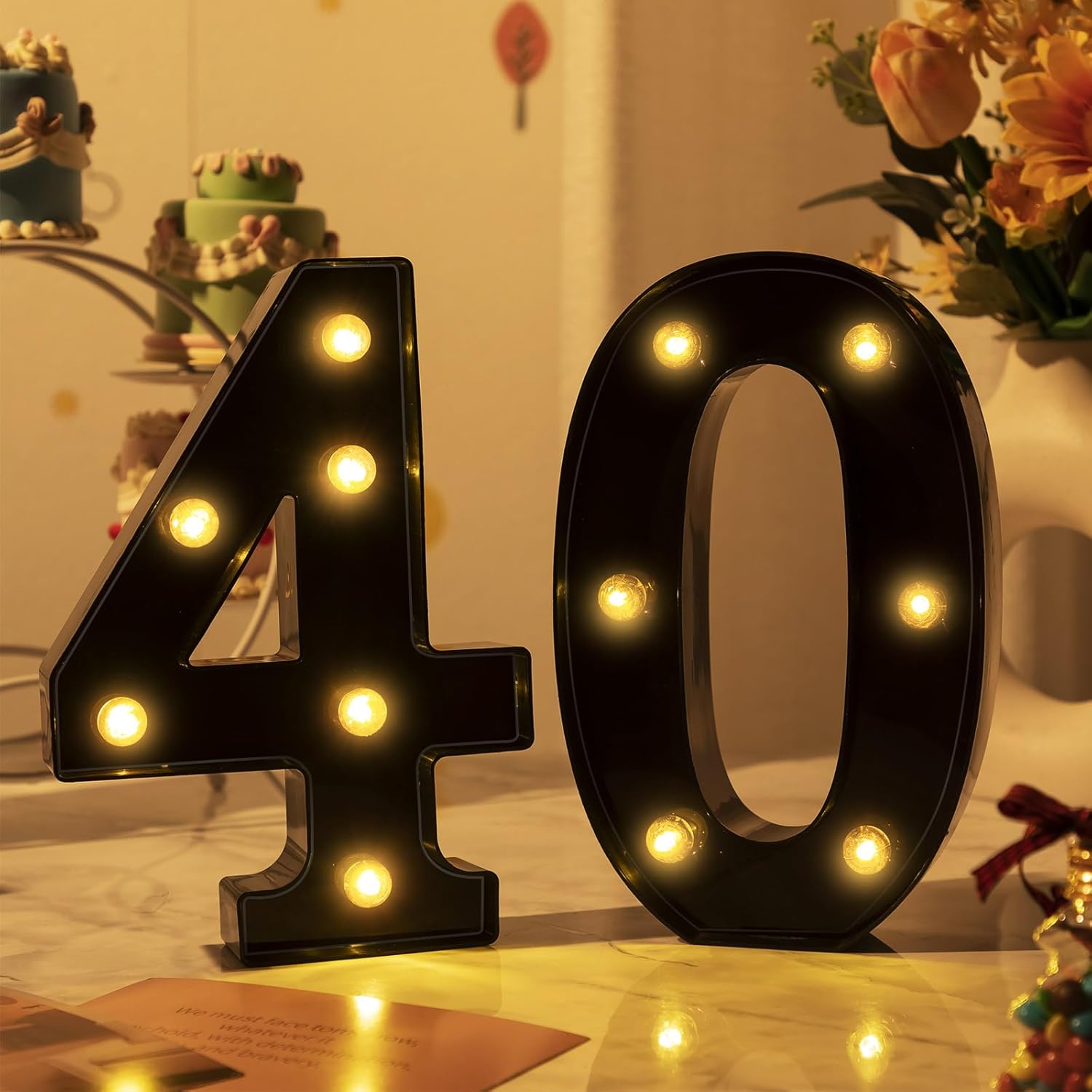 8.46 Inch LED Light up Numbers Decorative Glitter Black Marquee Light Sign for Birthday Party Numbers Decor Gift for Women Men Wedding Anniversary Backdrop Decoration Battery(Number 40) - Image 3