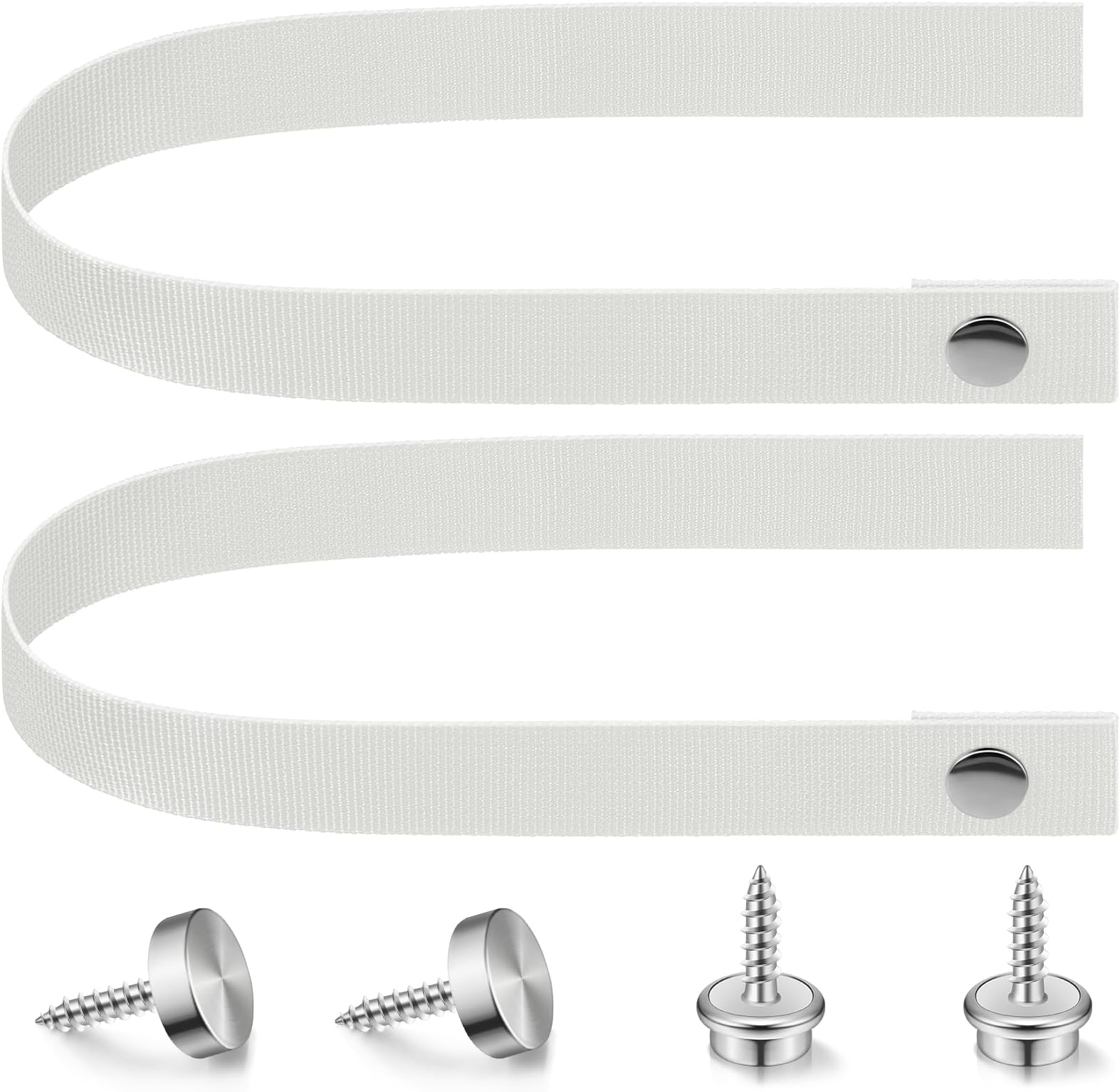 Windyun 2 Pcs RV Door Straps with 4 Pcs Button Snap 18 Inch Camper RV Sliding Door Strap with Snap Boat Ladder Strap Long Security Straps for RV Pocket Door Boat Ladder Secure, White