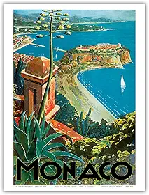 Monaco - Monte Carlo French Riviera - Pôster de viagem vintage por E. Clérissi c. 1930 - Impressão artística mestre (sem moldura) 23 cm x 30 cm