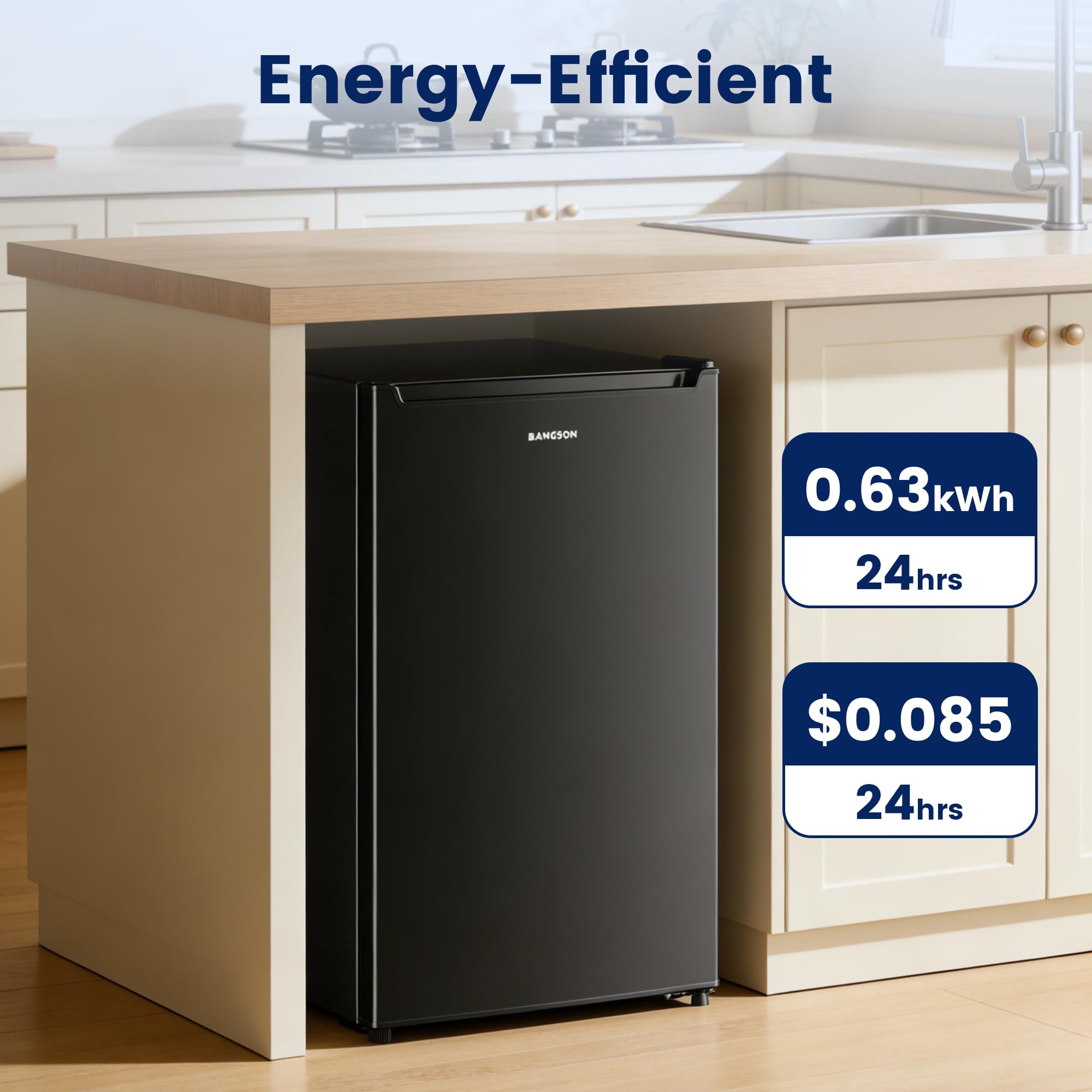 Bangson Upright Freezer,1.1cu.Ft Energy-Saving Mini Freezer With Removable Shelf, Single Door Small Freezer For Home/Dorms/Apartment/Office (Black) on Fridge.com - View 3
