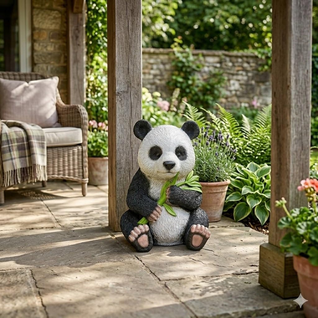 Bloomingtons Direct Resin Panda Garden Ornament Sitting Realistic Panda Garden Decoration Weatherproof Garden Panda Sculptures & Statues Yard All Year Round Outdoor Ornaments