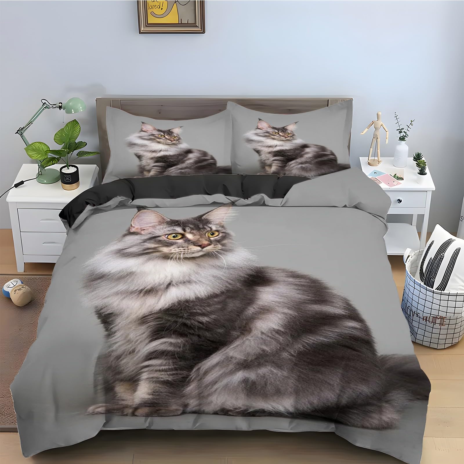 Housse de couette en microfibre douce 220x240 Chat Impérial avec parure de lit zippée