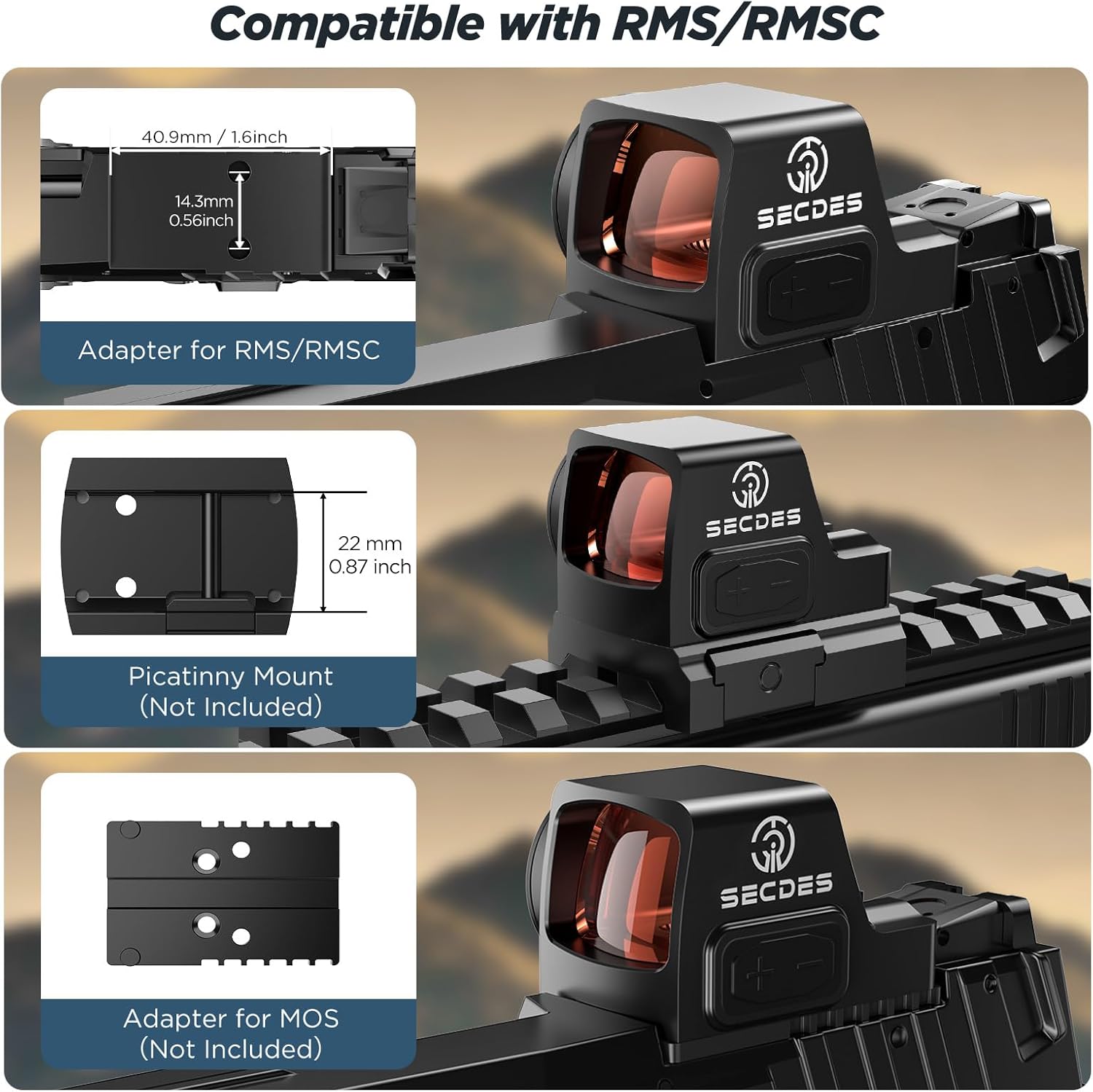 Demon II 3MOA Red Dot Open Reflex Optical Sight Tactical Handgun Sight with Shake Awake for RMSc RMS Pistol Cut IPX7 Waterproof and Shockproof 2500G