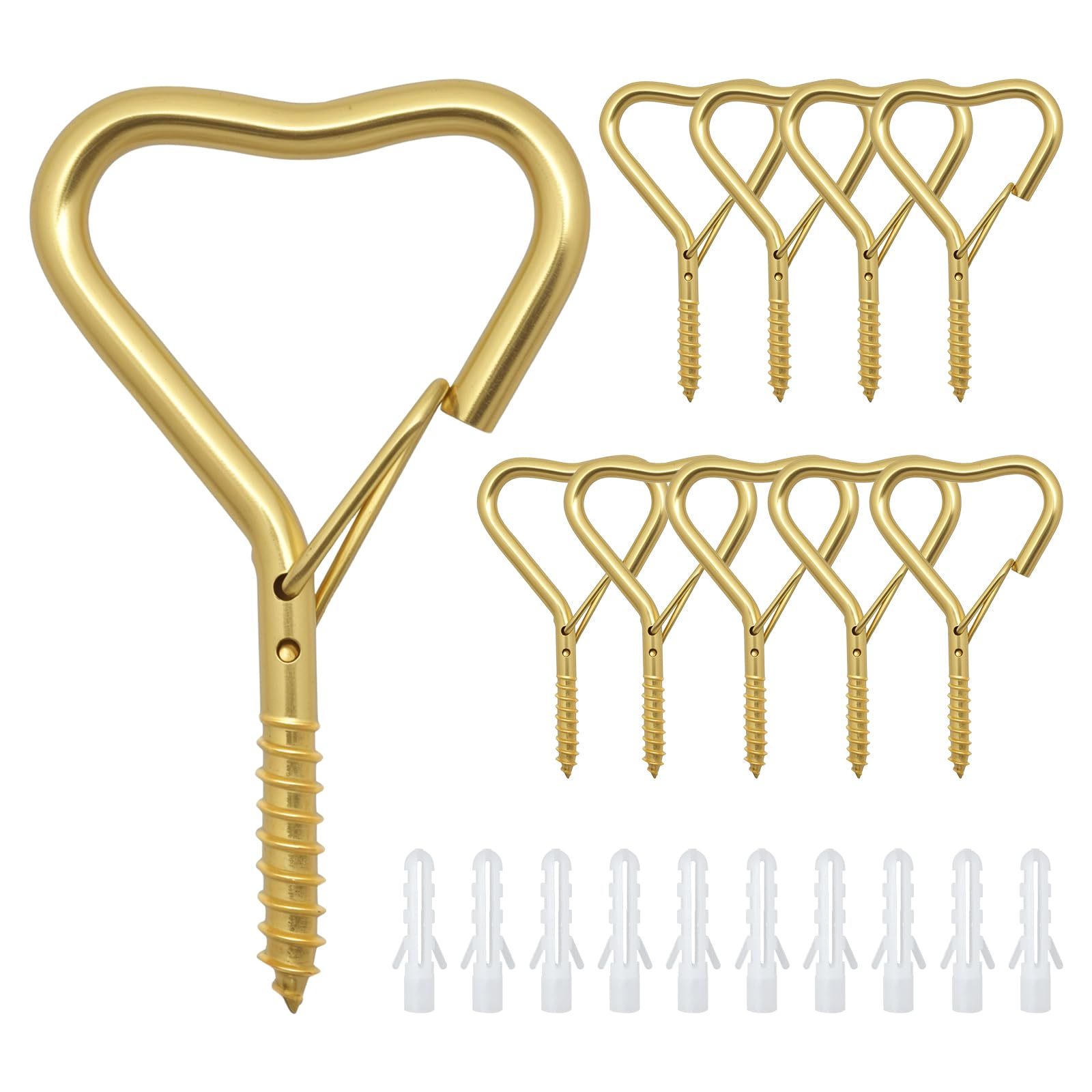 Ticway 10 PCS Heart Shaped Hooks for Outdoor String Lights,Screw Hooks for Outdoor String Lights, Party Lights, Garage, Bird Feeder, Lanterns,Wind Chimes (Gold, 10 pcs)