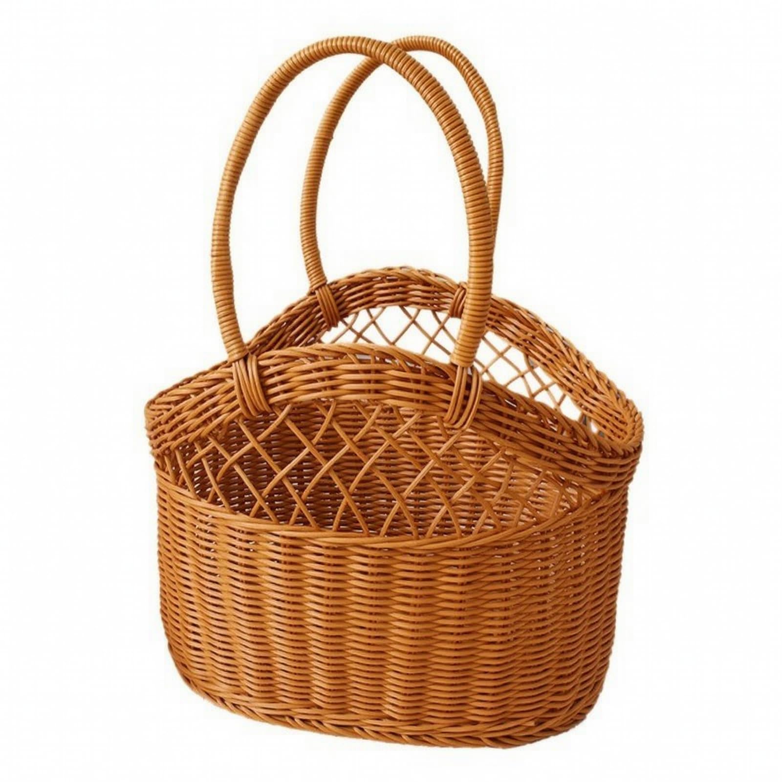 Cestino in Rattan Sintetico Robusto Cestino con Manici Anello Decorativo Cesto per Casa, S