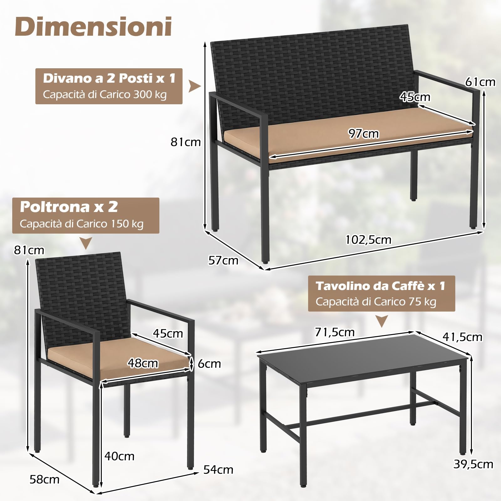 COSTWAY Set di Salotto da Giardino a 4 Pezzi, Poltrone e Divano per Esterno in Rattan con Tavolino da Caffè in Vetro Temperato e Cuscini Morbidi, Set di Conversazione per Cortile e Balcone (Giallo)