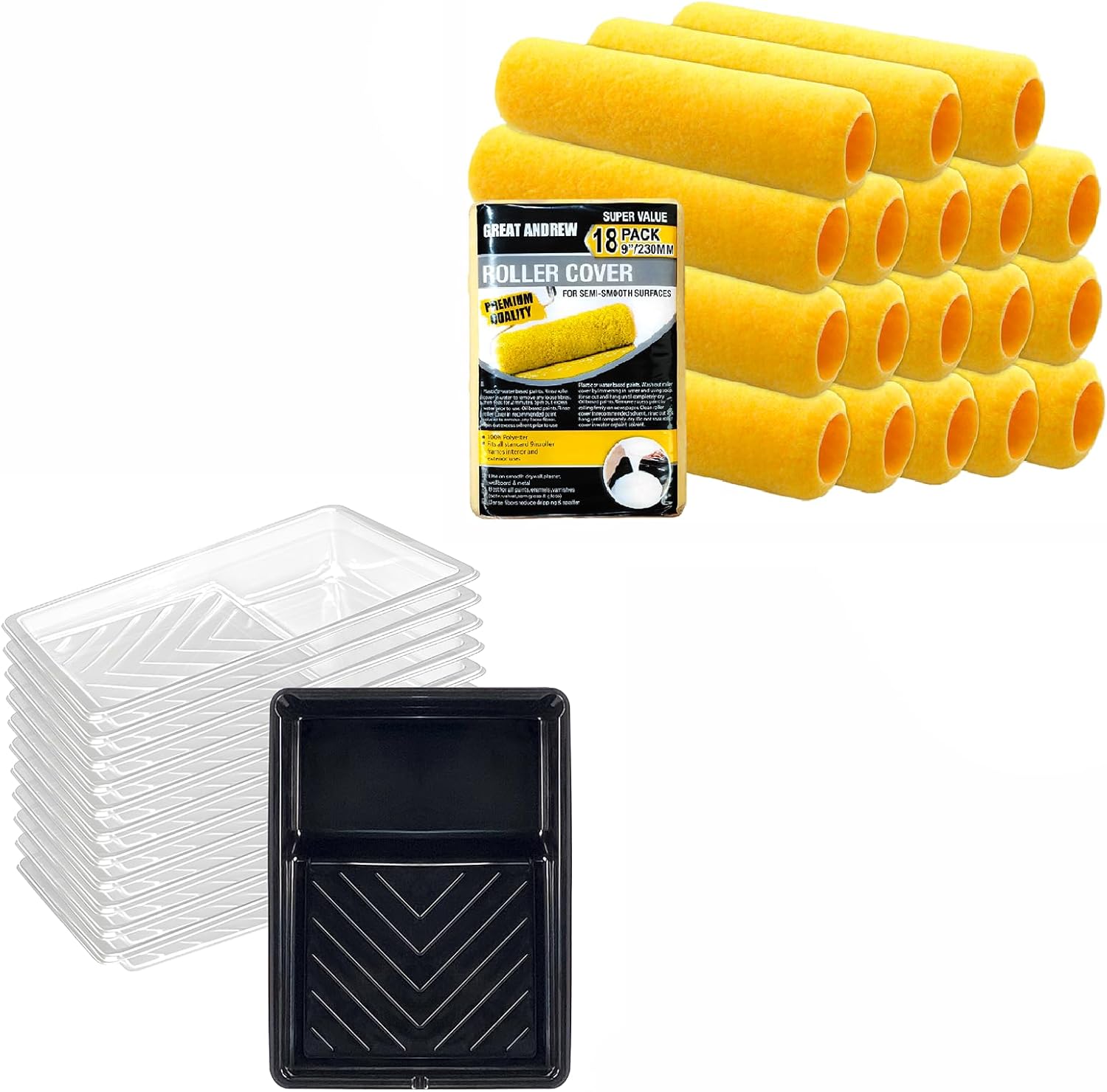 Paint Tray Liners + 18 PCS Paint Roller Covers