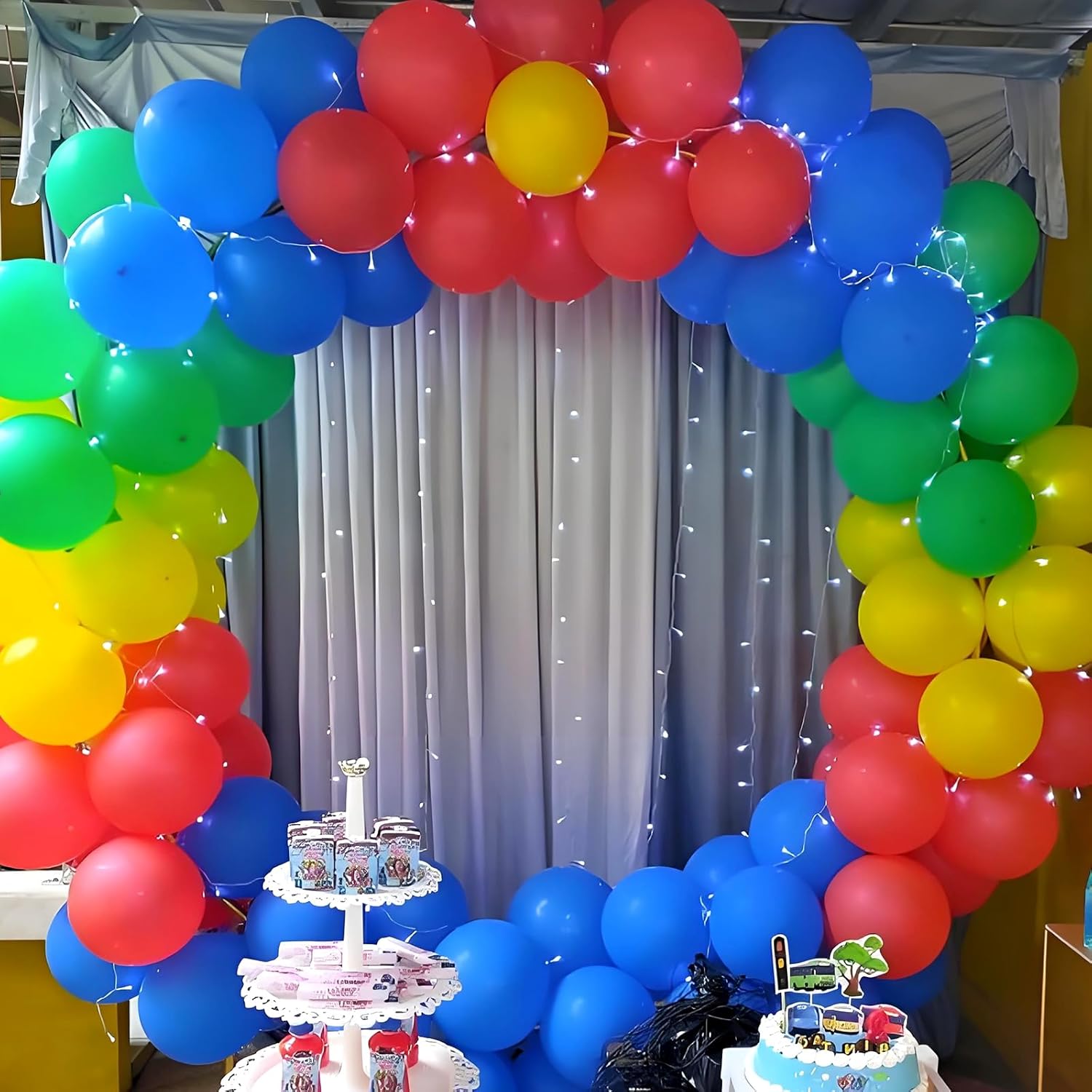 Red Blue Yellow Balloons, Colorful Confetti Balloons with Ribbon for Toy Party Baby Shower Inspired Story Carnival Theme Party Decorations Yellow Blue image 3 of 6 B0F1MJVVGY