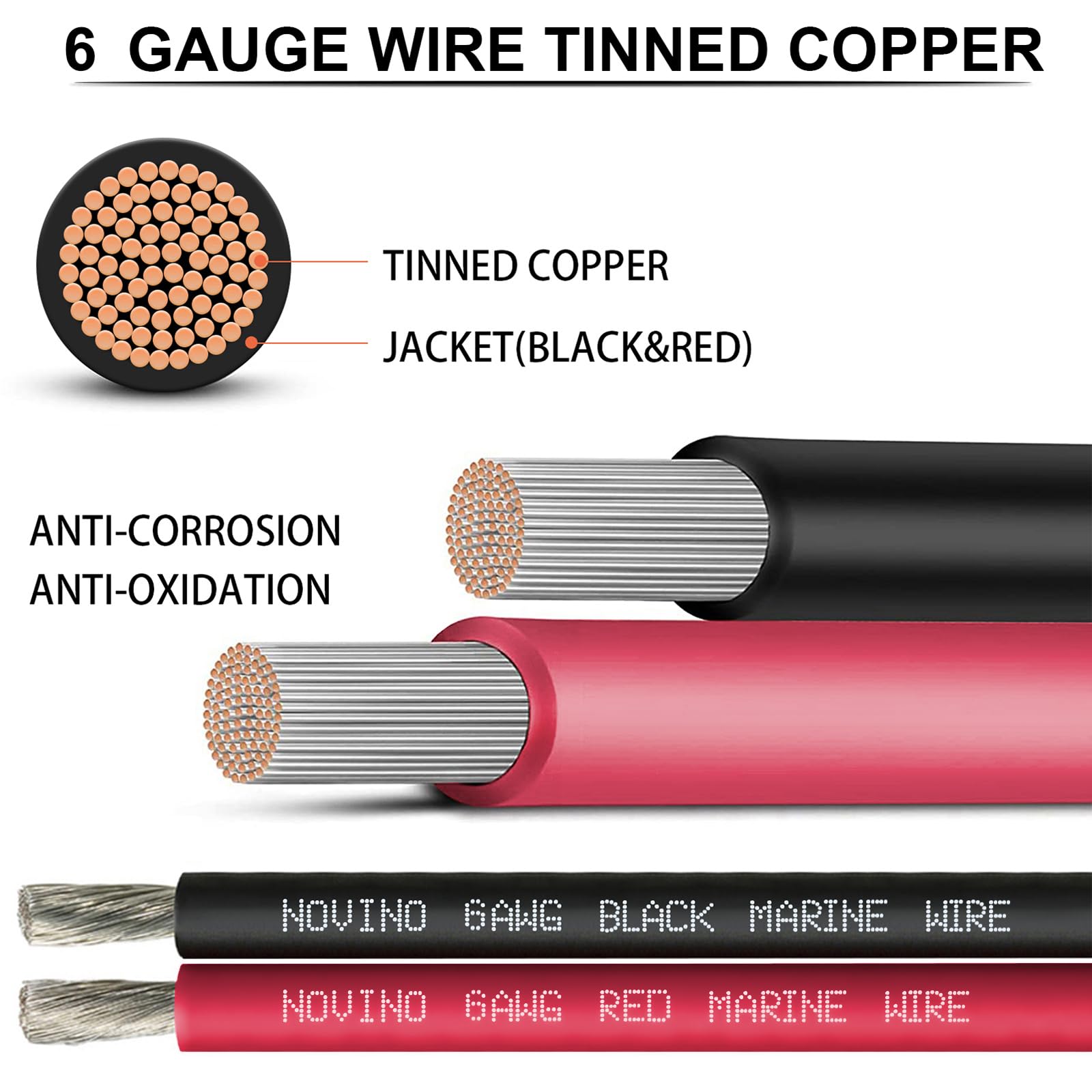 6 Gauge Marine Wire 6 AWG Marine Grade Wire Include 6 AWG 10FT Rose Red & 10FT Black,6 Gauge Tinned Copper Boat Cable for Automotive Electrical Battery Speakers Solar Outdoor RV Camper Trailer