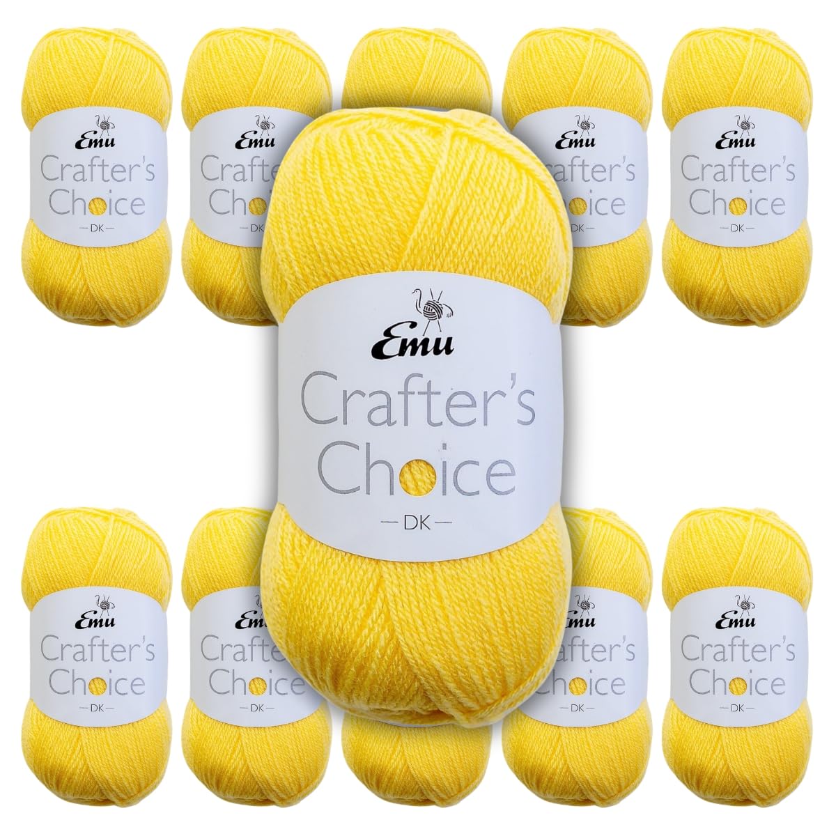 Emu Crafter's Choice DK Everyday Acrylic Yarn 100g Balls 300m, Pack of 10, Yellow - 009